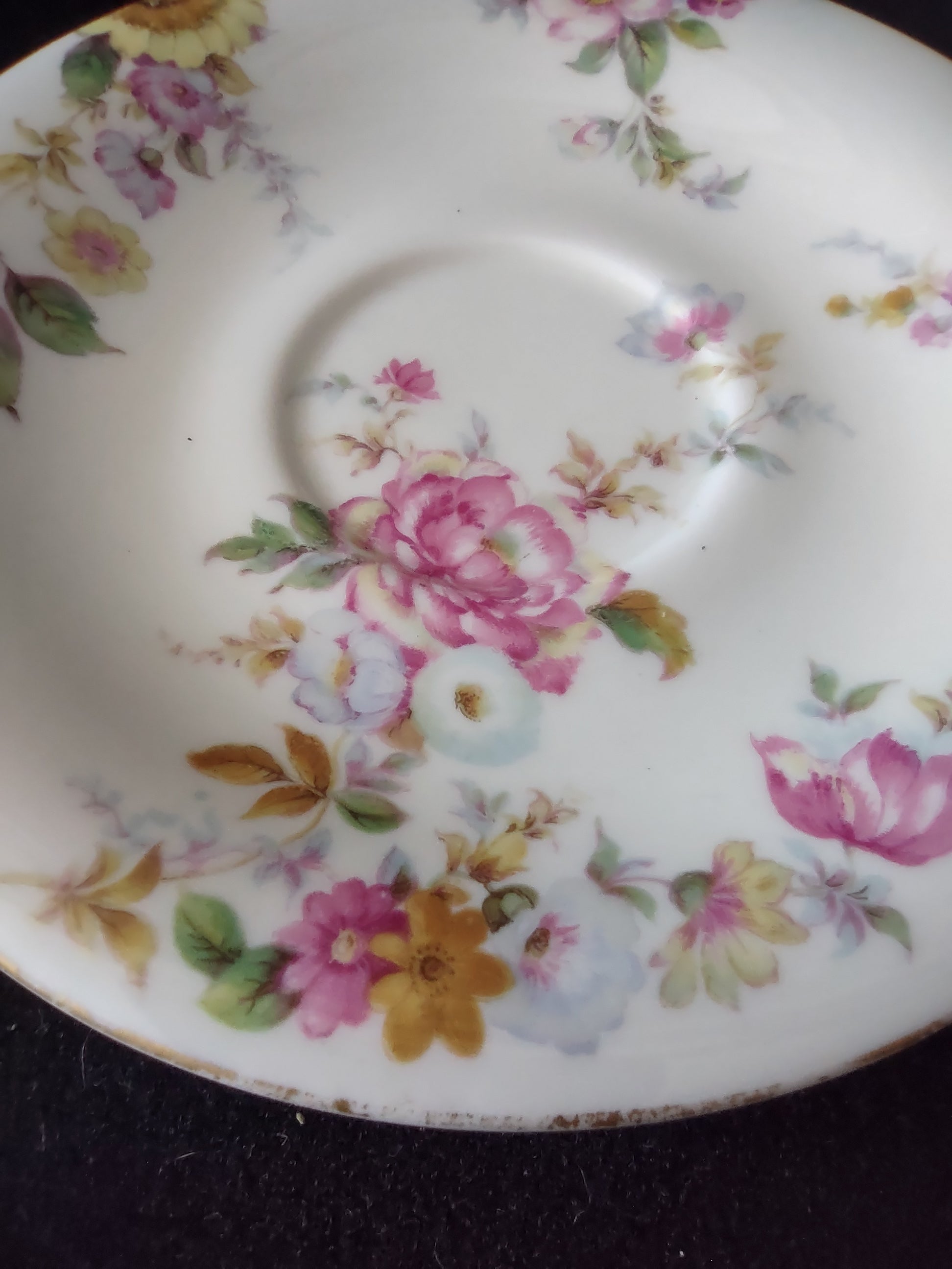 Vintage Castleton Sunnybrooke Cup & Saucer Pair Pink Yellow Floral [6649]