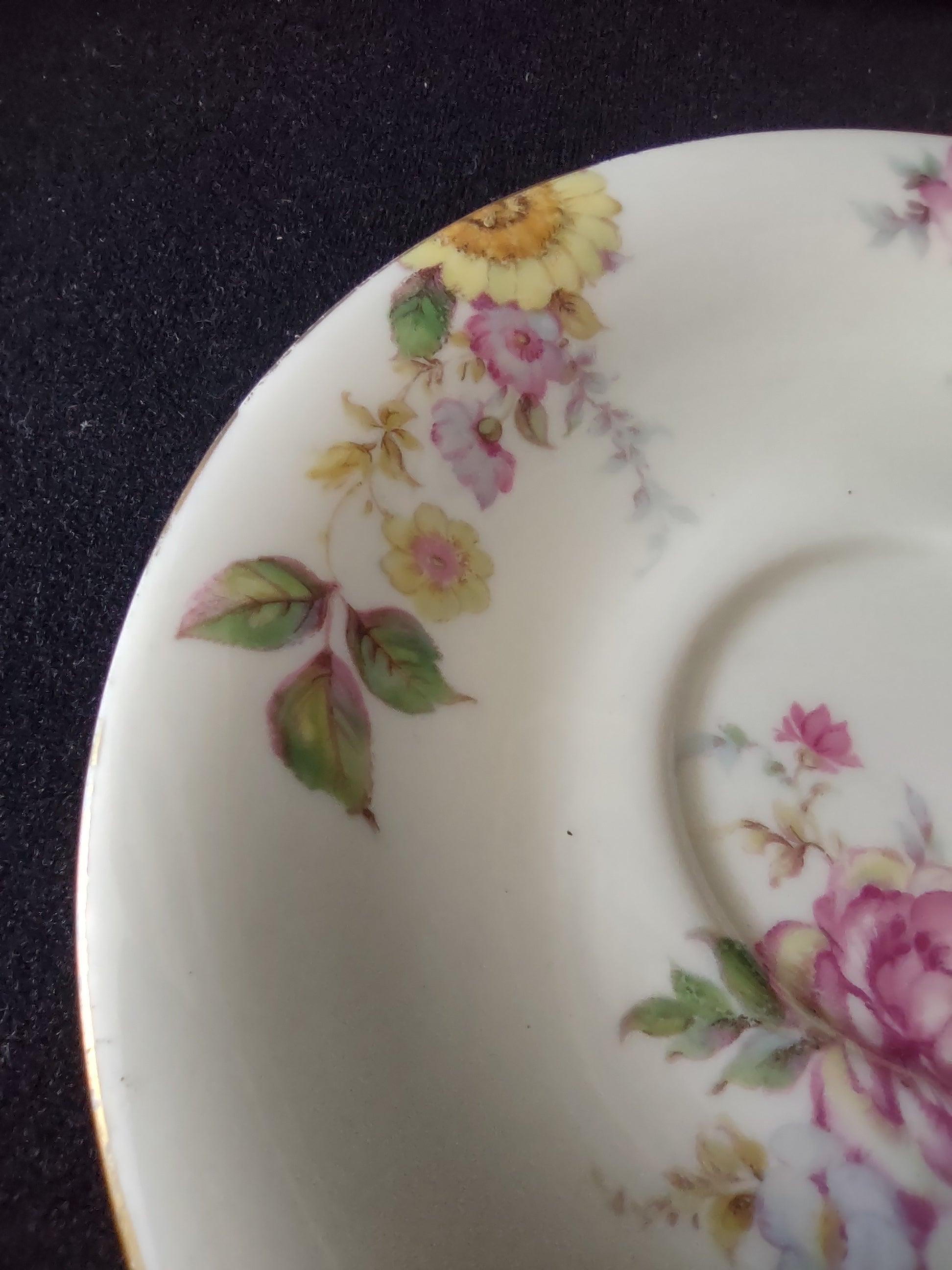 Vintage Castleton Sunnybrooke Cup & Saucer Pair Pink Yellow Floral [6649]