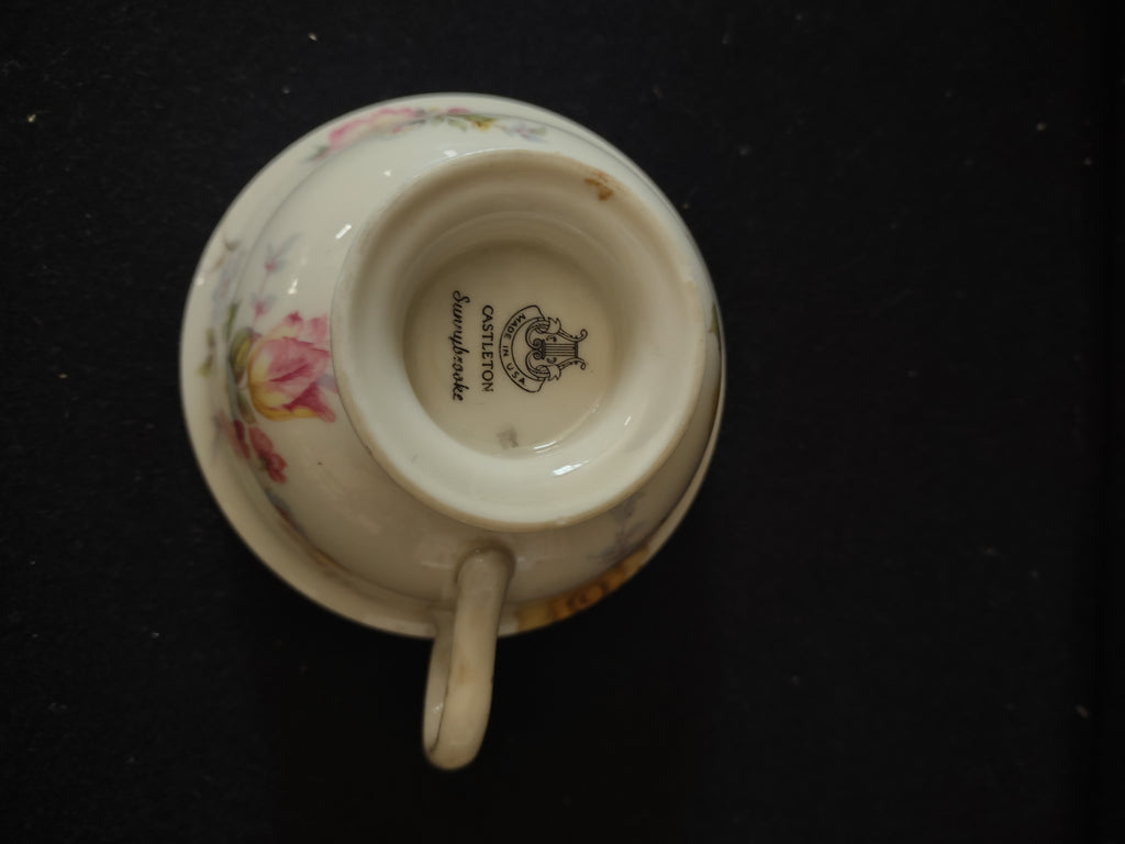 Vintage Castleton Sunnybrooke Cup & Saucer Pair Pink Yellow Floral [6649]