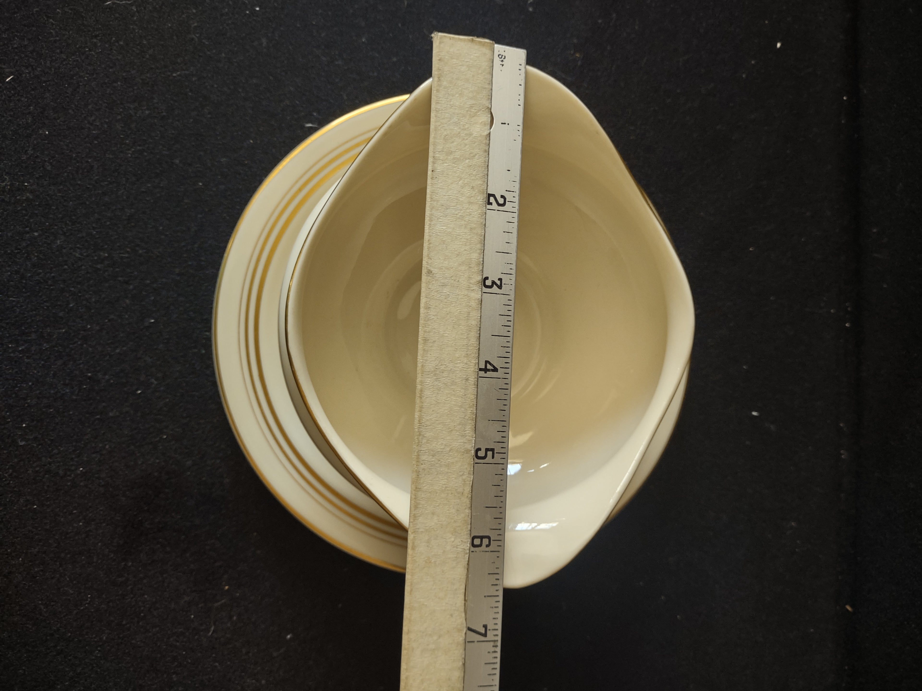 Vintage Syracuse China Old Ivory Gravy Boat Attached Underplate Gold [6655]