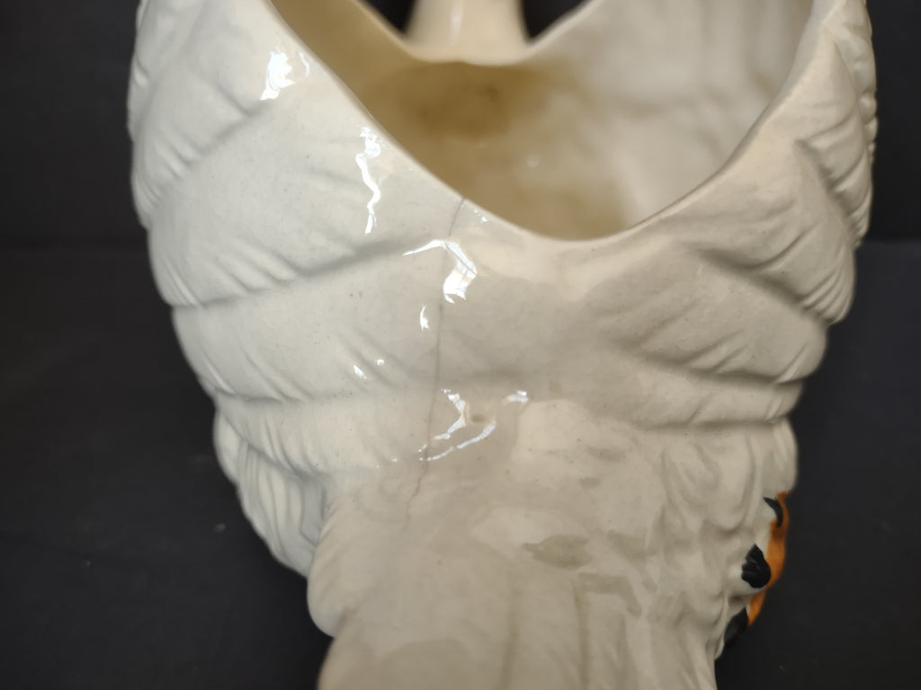 Vintage White Ceramic Swan Planter Vase Made in Spain Orange Beak [6668]