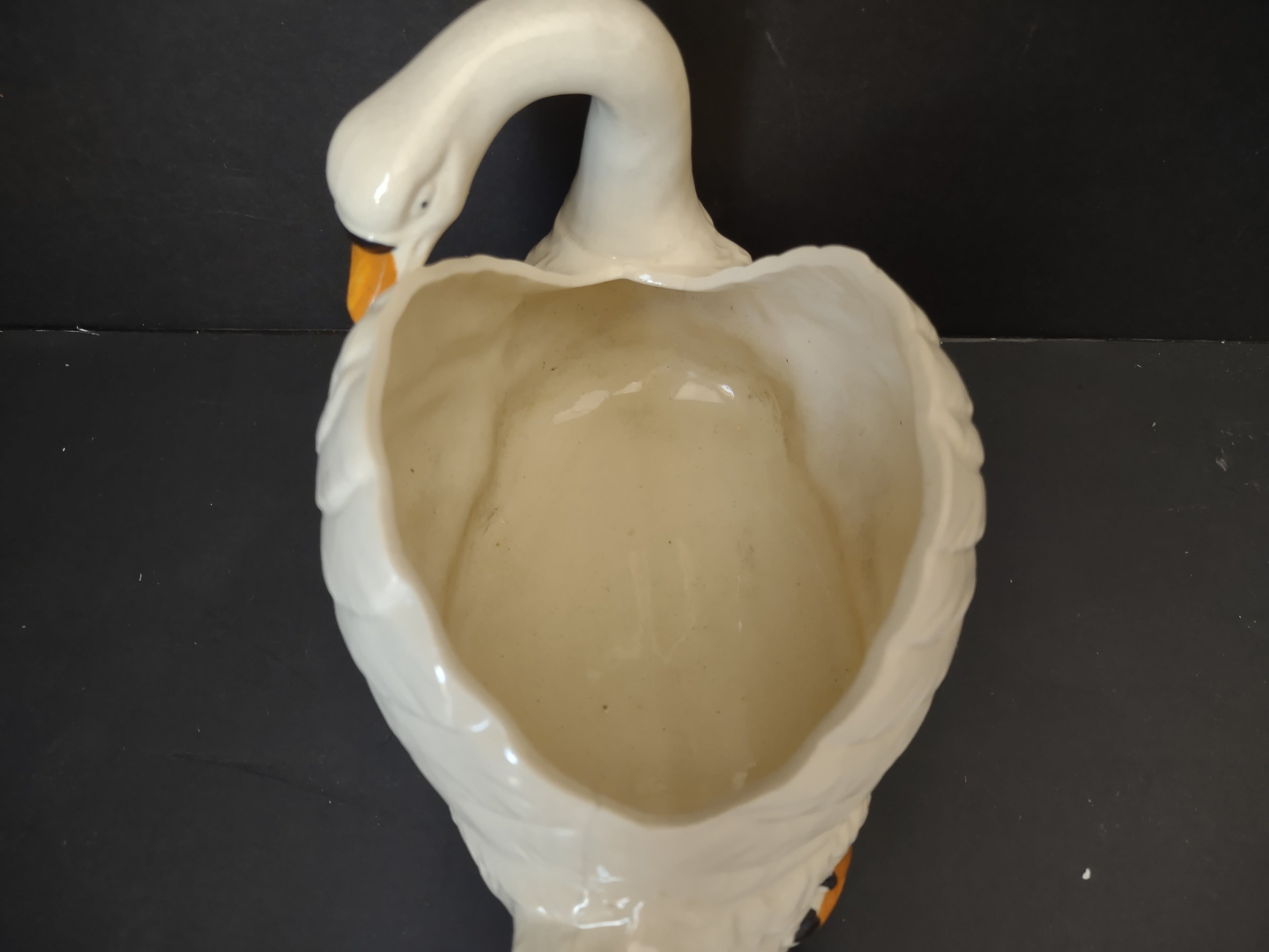Vintage White Ceramic Swan Planter Vase Made in Spain Orange Beak [6668]