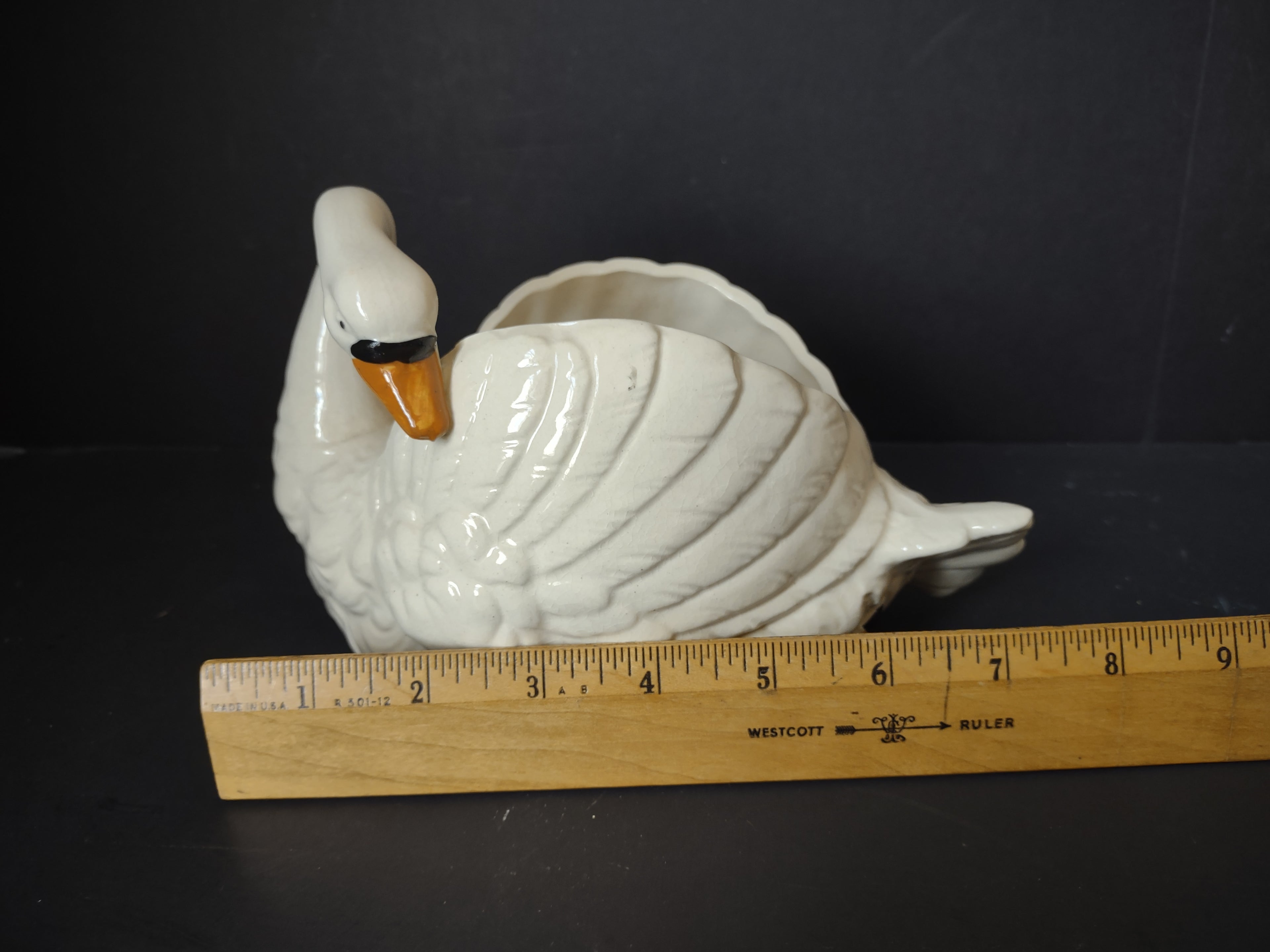 Vintage White Ceramic Swan Planter Vase Made in Spain Orange Beak [6668]