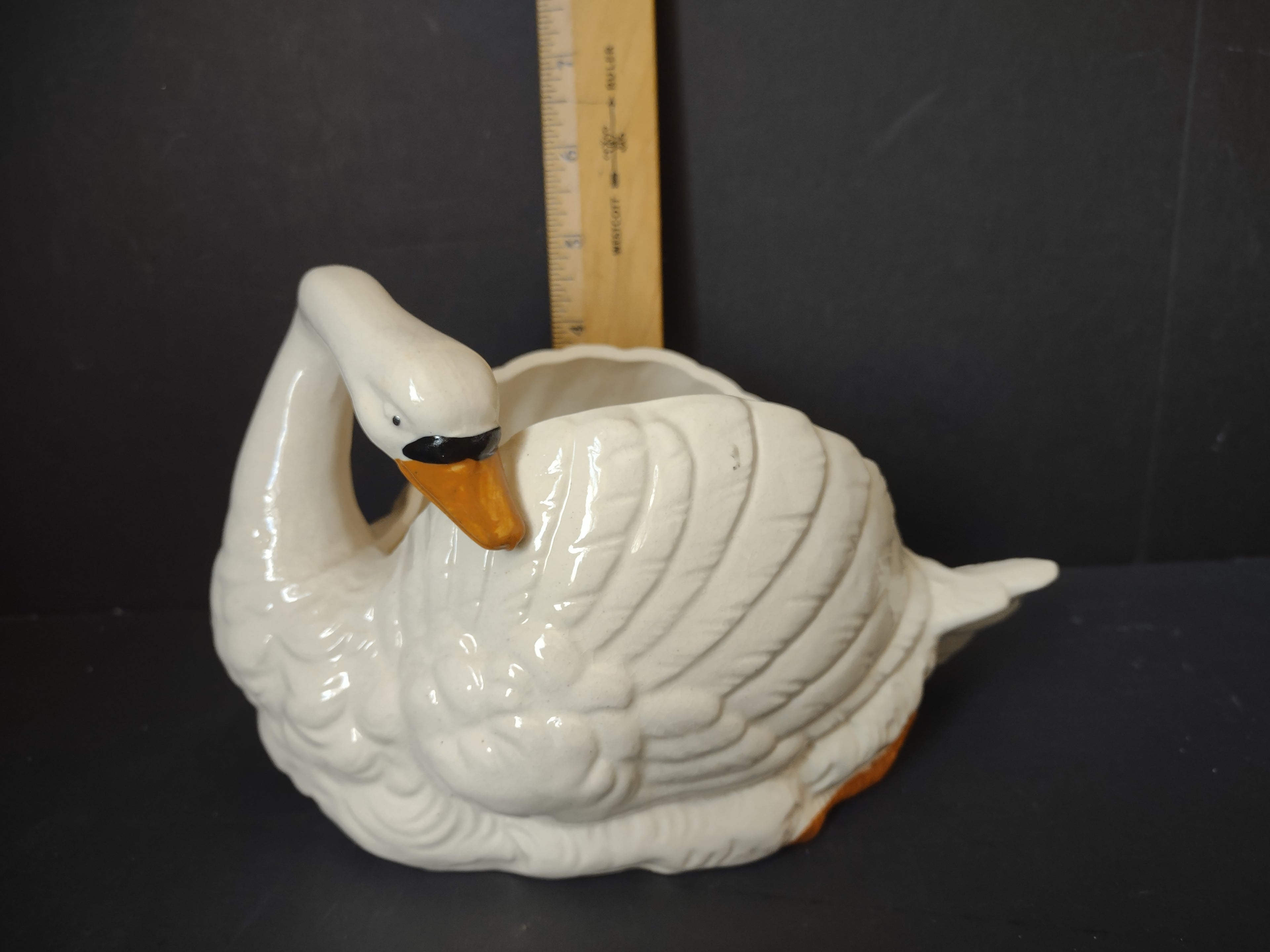 Vintage White Ceramic Swan Planter Vase Made in Spain Orange Beak [6668]