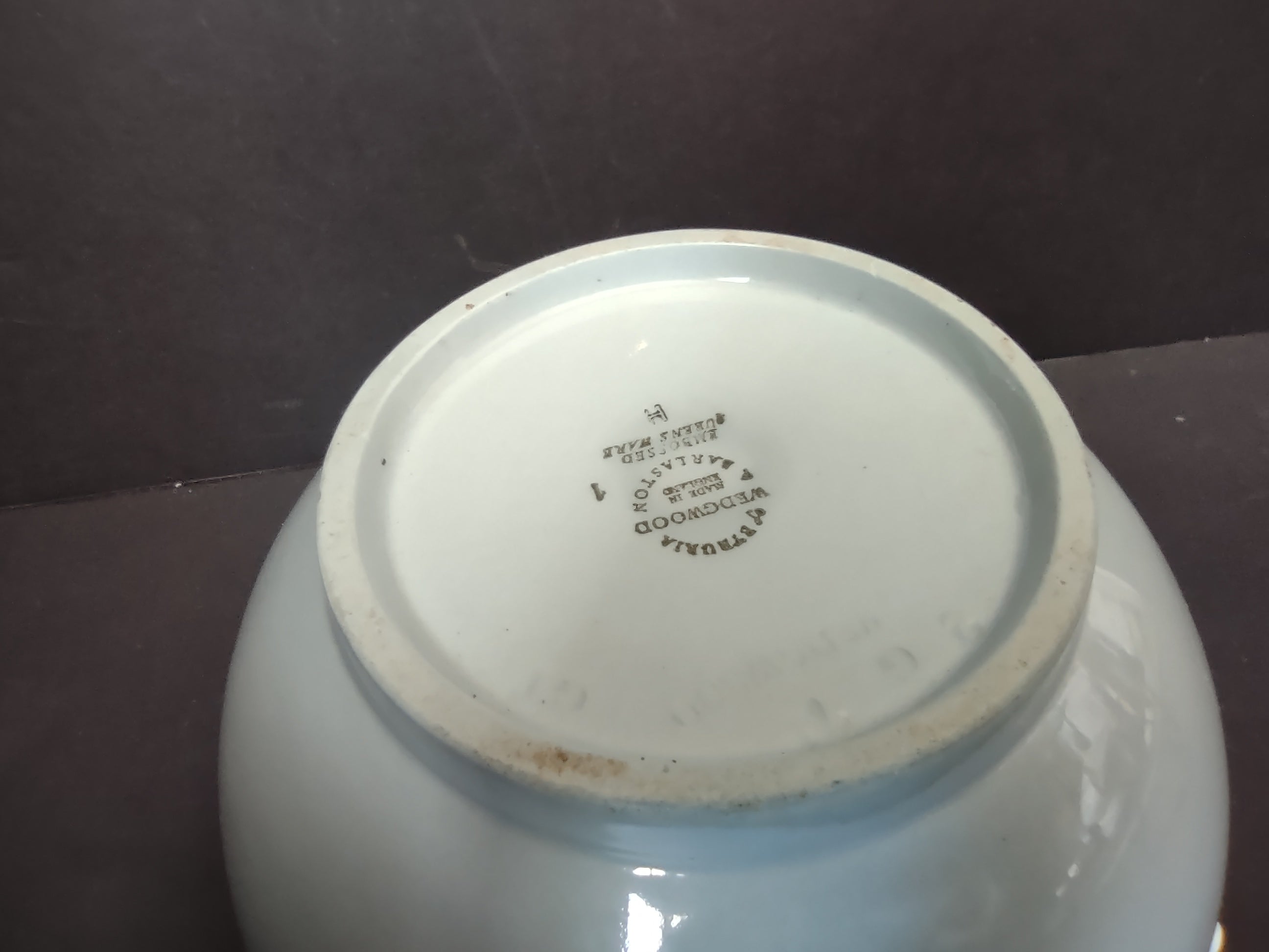 Vintage Wedgwood Queens Ware Blue Grapevine Relief Bowl England REPAIRED [6665]