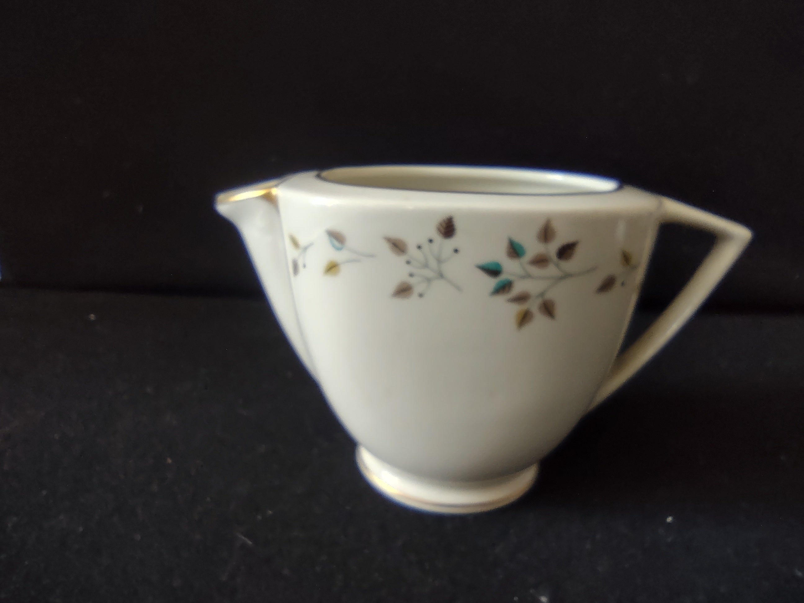 Vintage Princess China Riviera Creamer Teal Brown Leaf Gold Trim [6659]