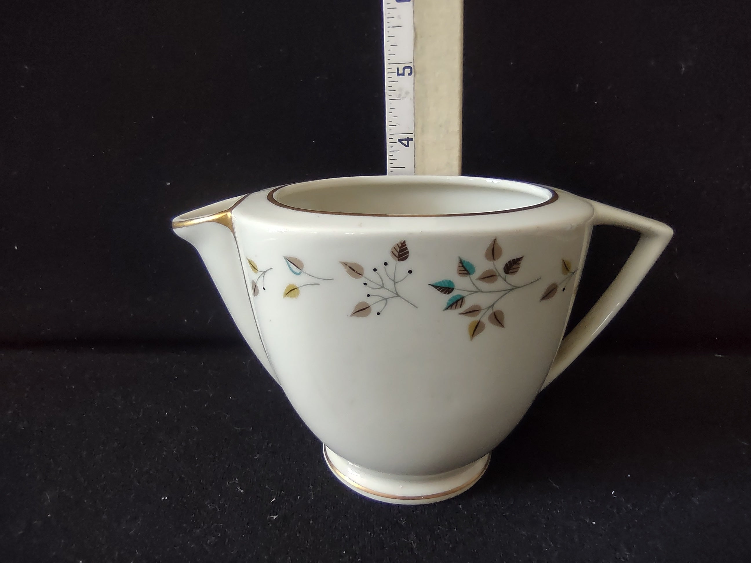 Vintage Princess China Riviera Creamer Teal Brown Leaf Gold Trim [6659]