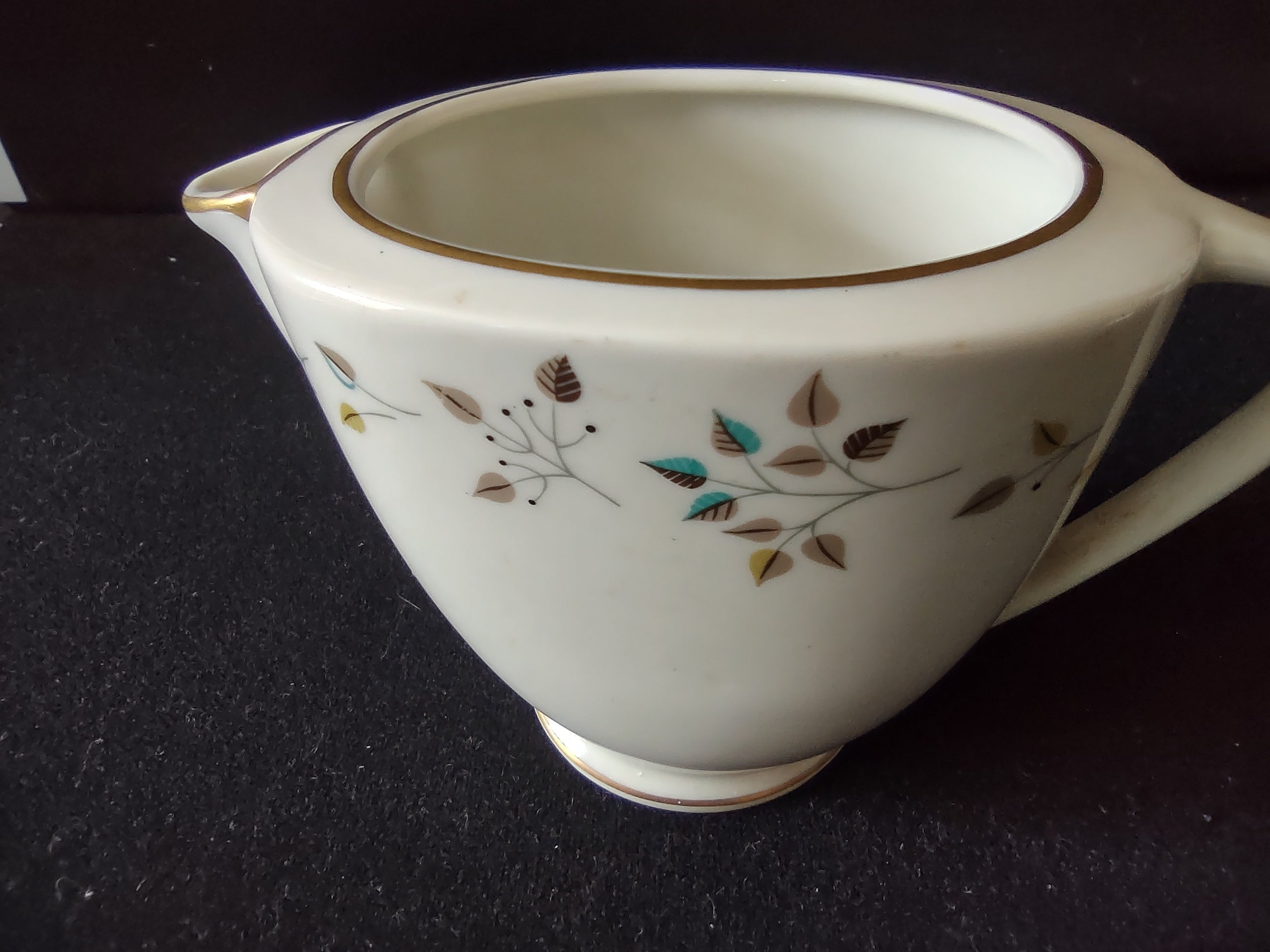 Vintage Princess China Riviera Creamer Teal Brown Leaf Gold Trim [6659]