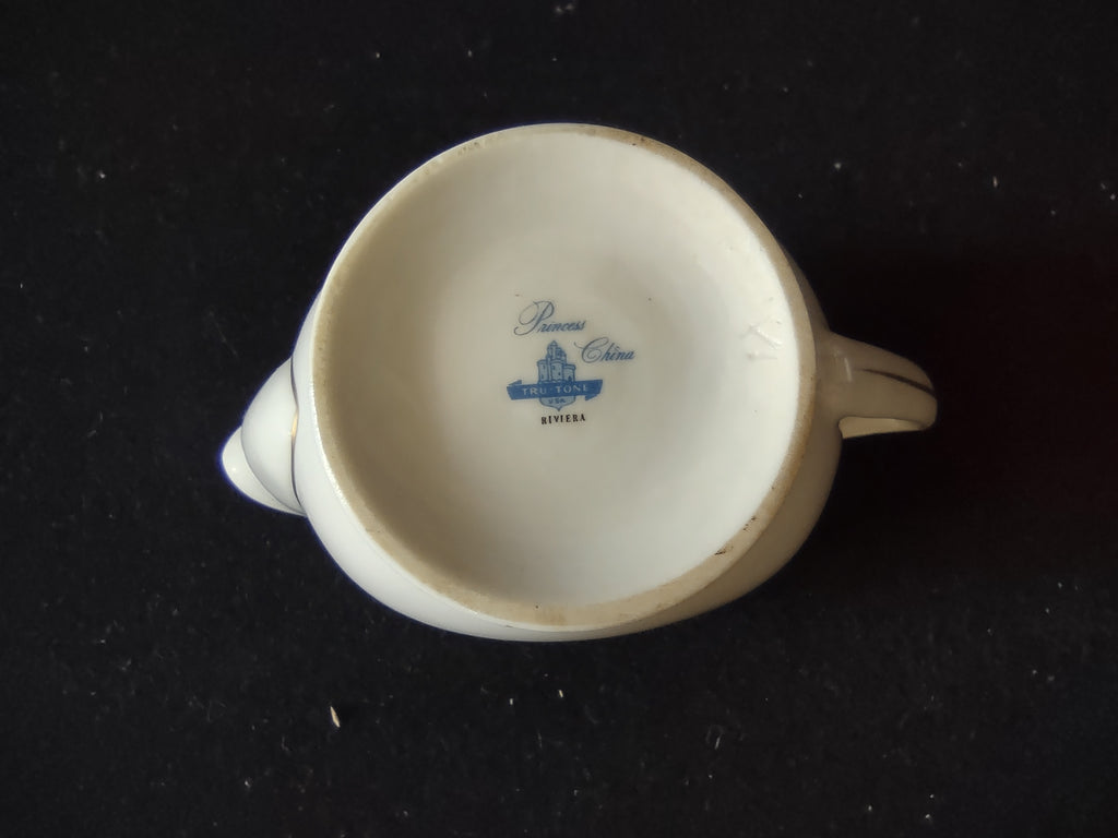 Vintage Princess China Riviera Creamer Teal Brown Leaf Gold Trim [6659]