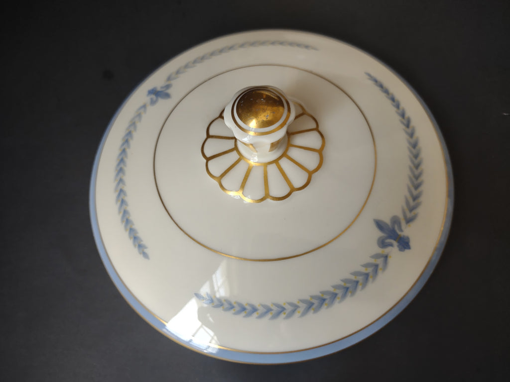 Vintage Lamberton China Blue Fleur de Lis Gold Lidded Soup Tureen REPAIRED[6663]