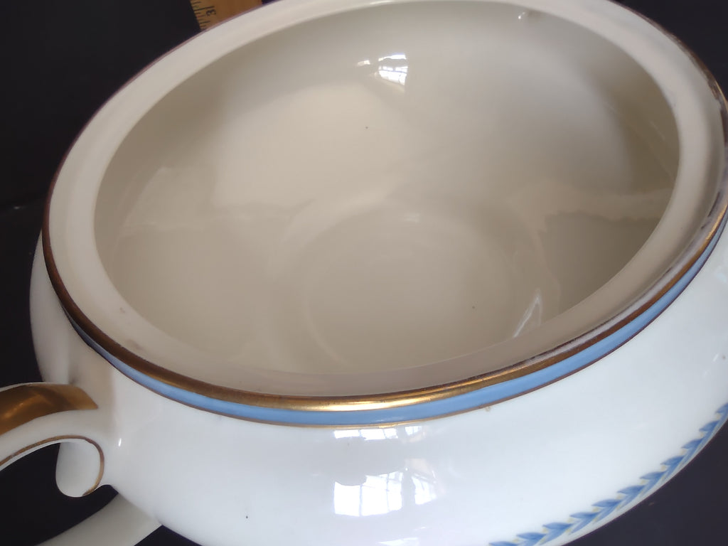 Vintage Lamberton China Blue Fleur de Lis Gold Lidded Soup Tureen REPAIRED[6663]