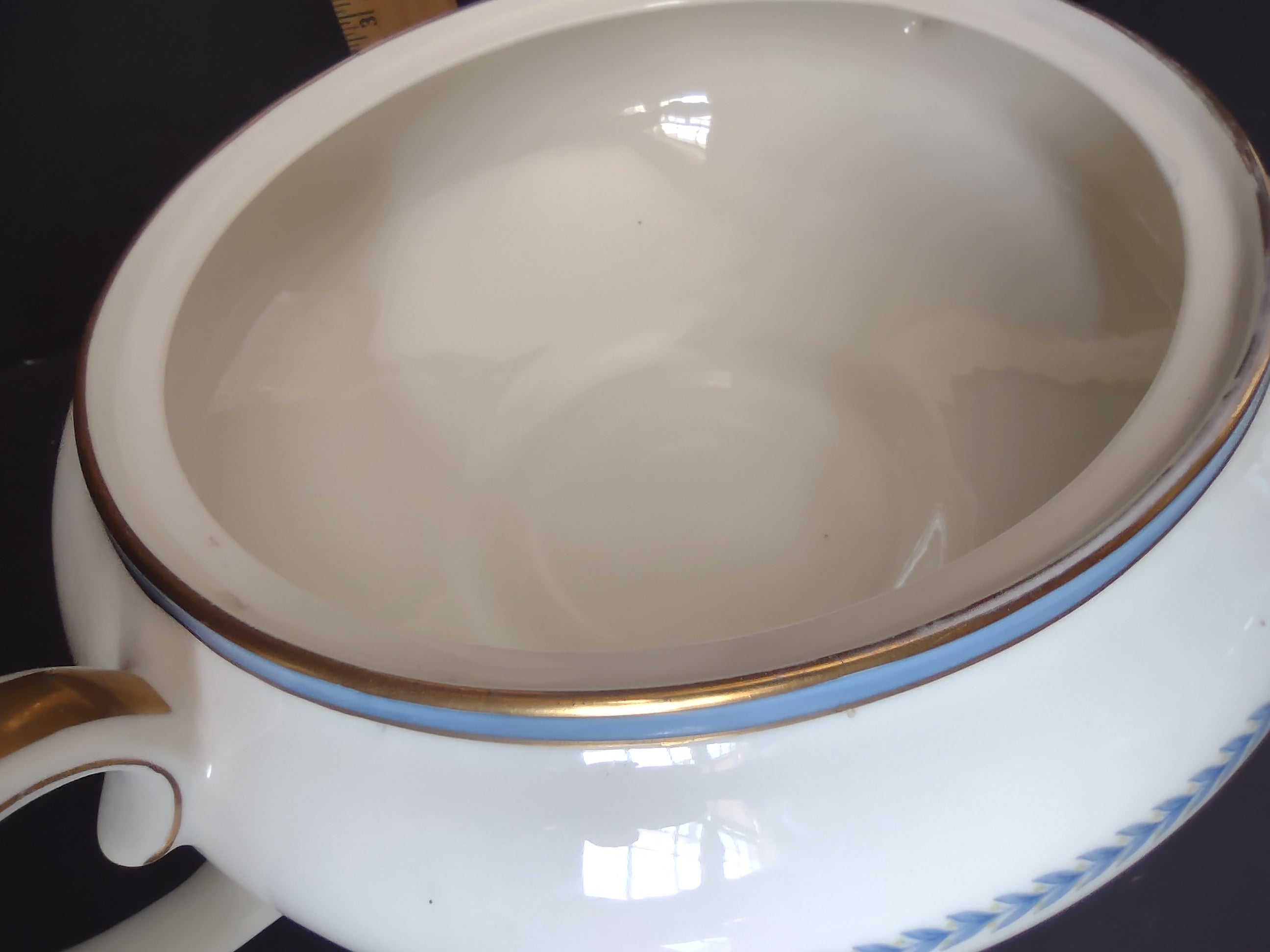 Vintage Lamberton China Blue Fleur de Lis Gold Lidded Soup Tureen REPAIRED[6663]