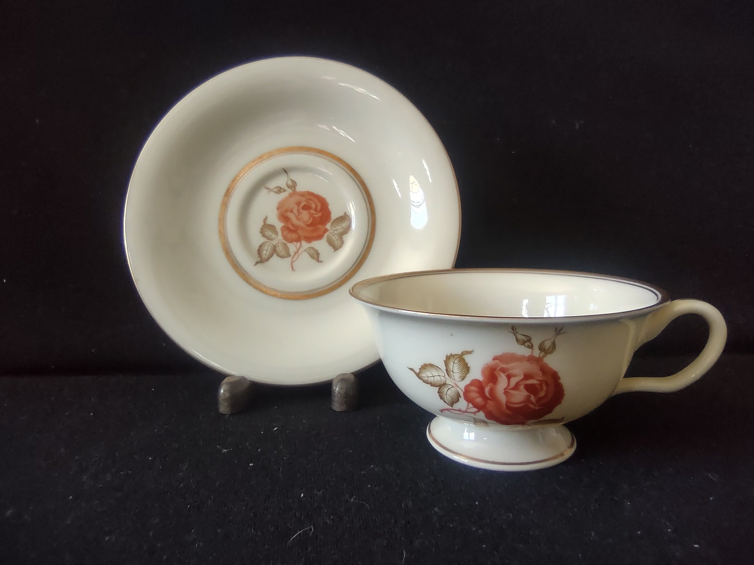 Vintage Castleton China June Rose Cup & Saucer Set Gold Trim [6673]
