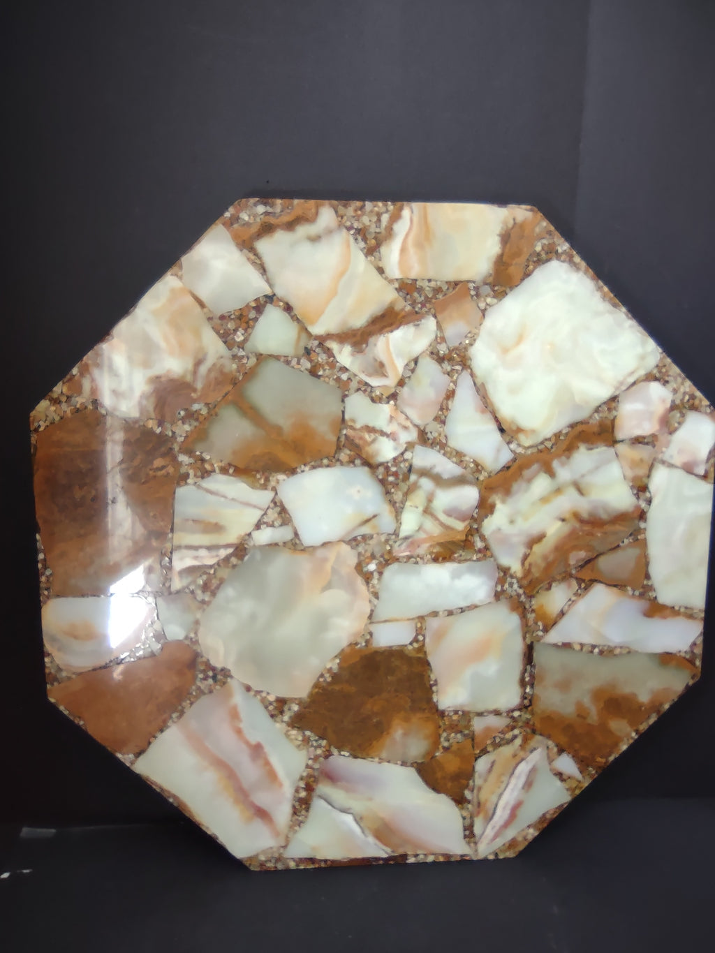 Vintage Octagonal Onyx Stone Mosaic Table Top 24 Inch Cream Amber [6696]