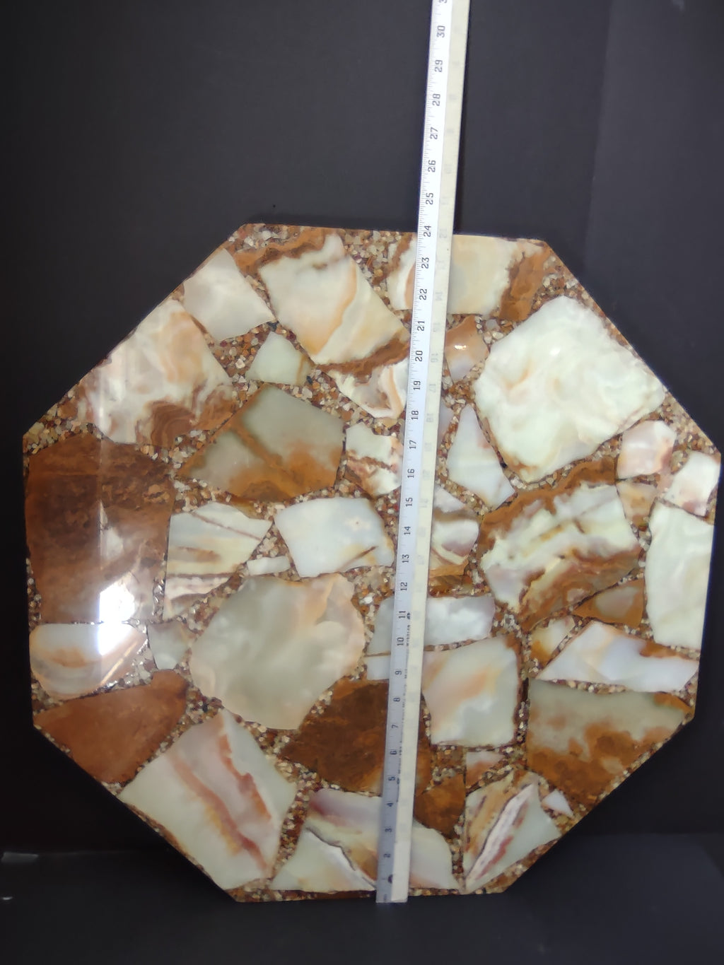 Vintage Octagonal Onyx Stone Mosaic Table Top 24 Inch Cream Amber [6696]