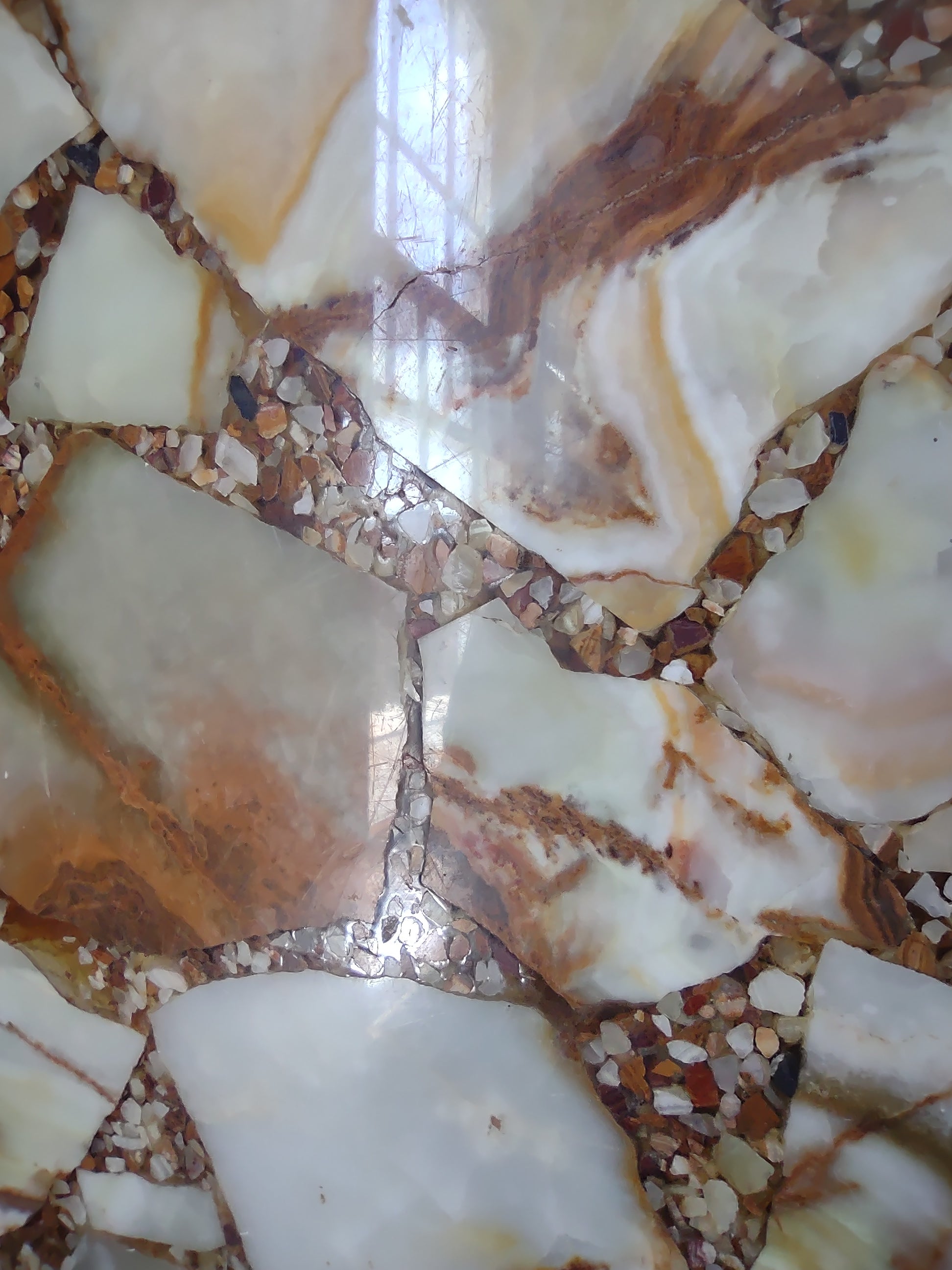 Vintage Octagonal Onyx Stone Mosaic Table Top 24 Inch Cream Amber [6696]
