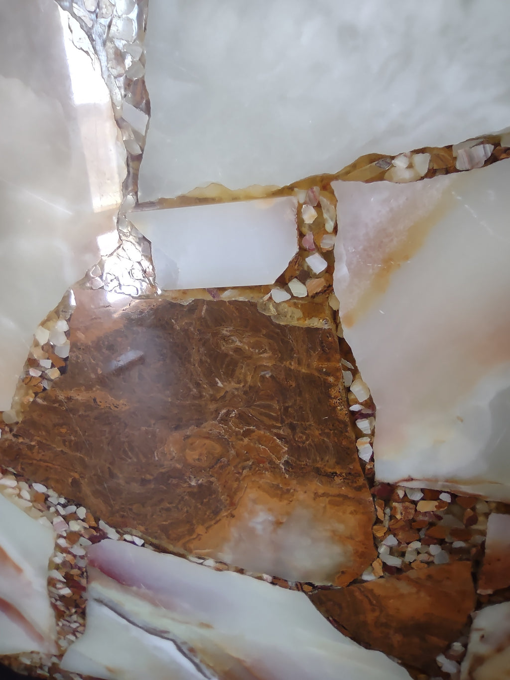 Vintage Octagonal Onyx Stone Mosaic Table Top 24 Inch Cream Amber [6696]