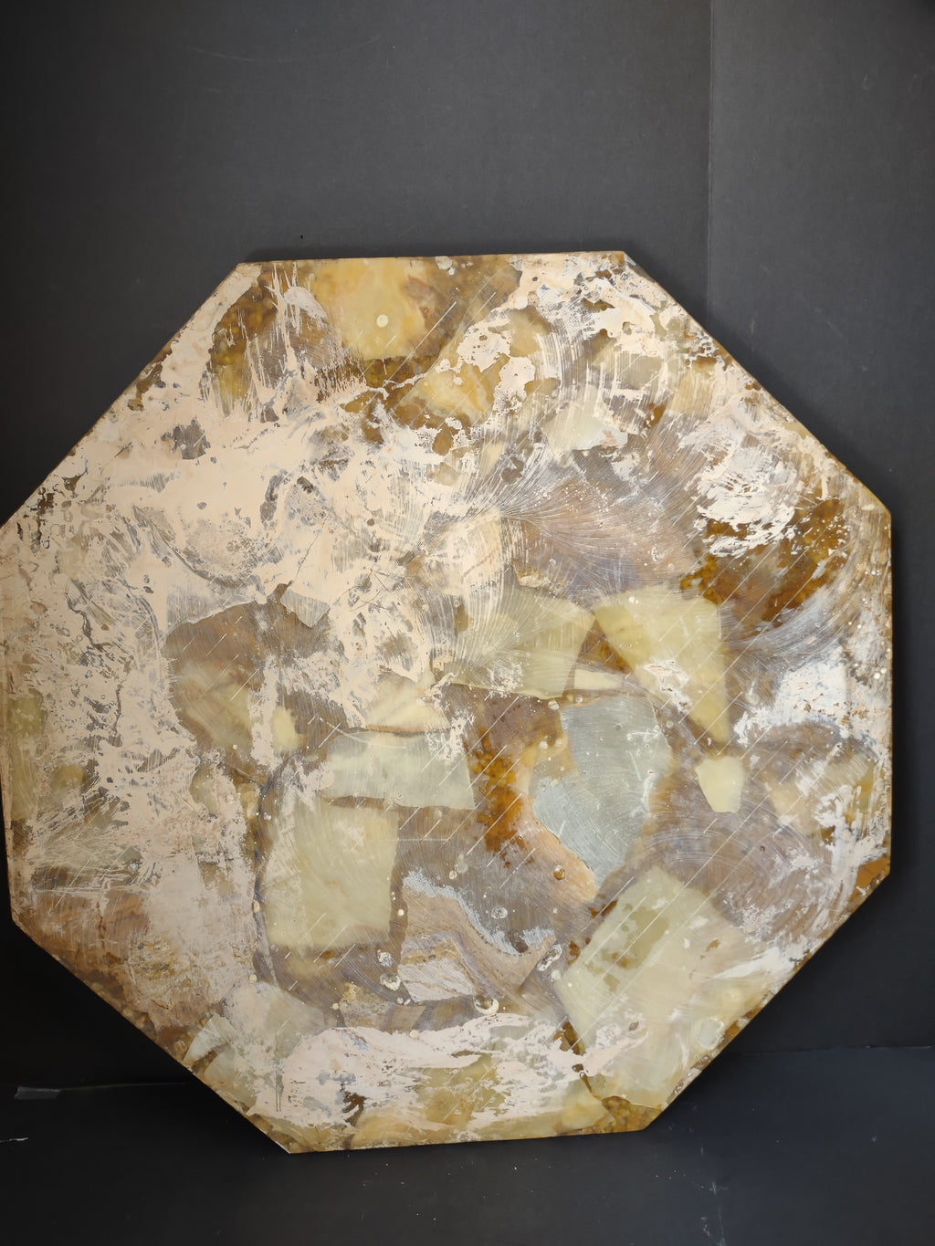 Vintage Octagonal Onyx Stone Mosaic Table Top 24 Inch Cream Amber [6696]
