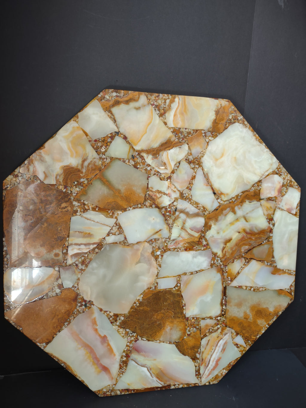 Vintage Octagonal Onyx Stone Mosaic Table Top 24 Inch Cream Amber [6696]