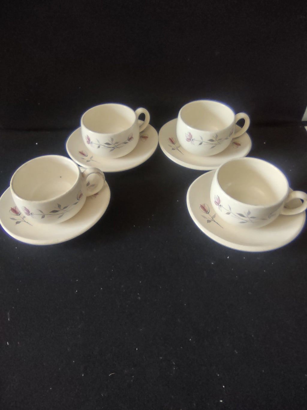 Vintage Franciscan Rosette Cup Saucer Pink Tulip Speckled Stoneware Set/4 [6677]