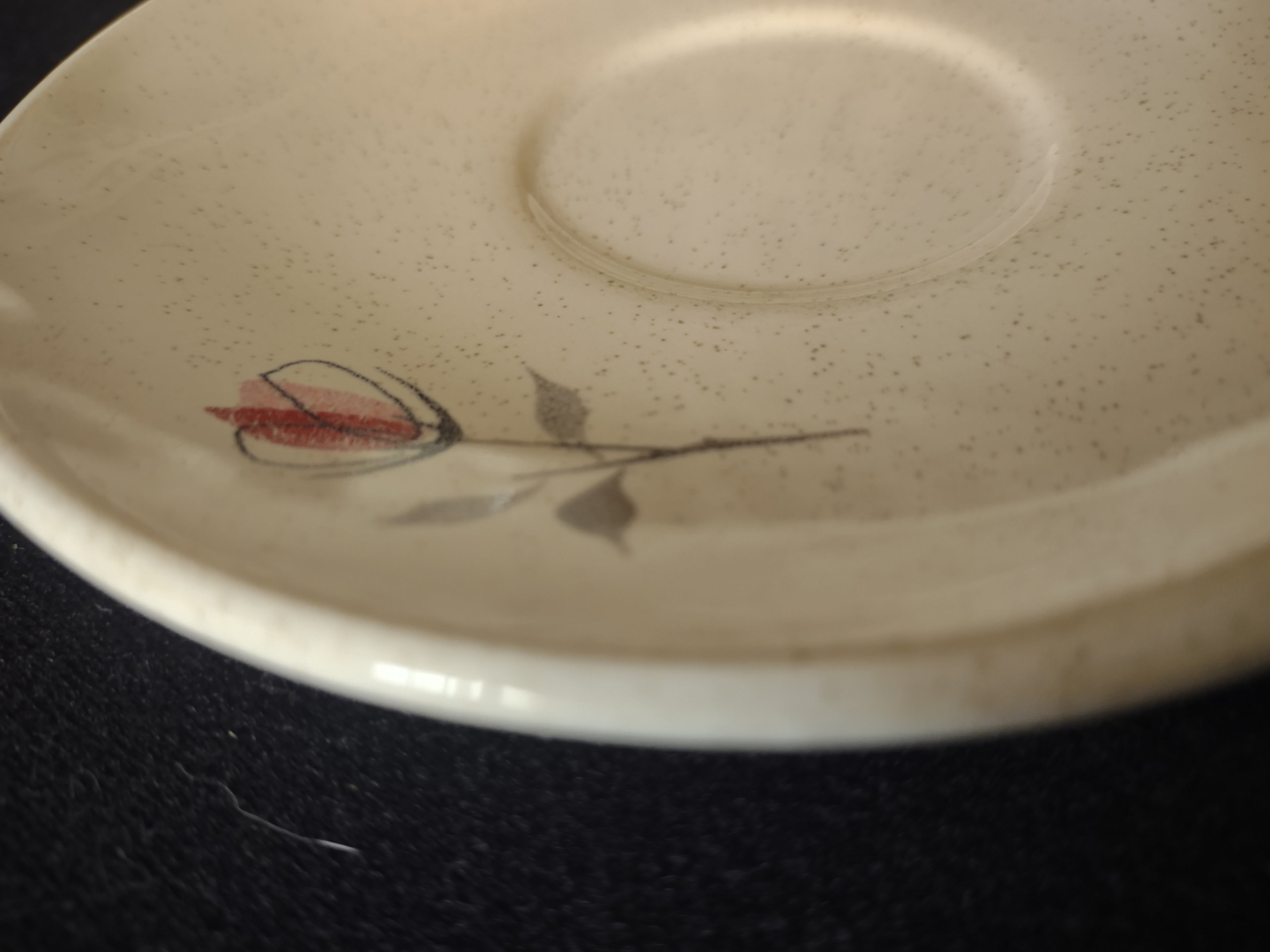 Vintage Franciscan Rosette Cup Saucer Pink Tulip Speckled Stoneware Set/4 [6677]