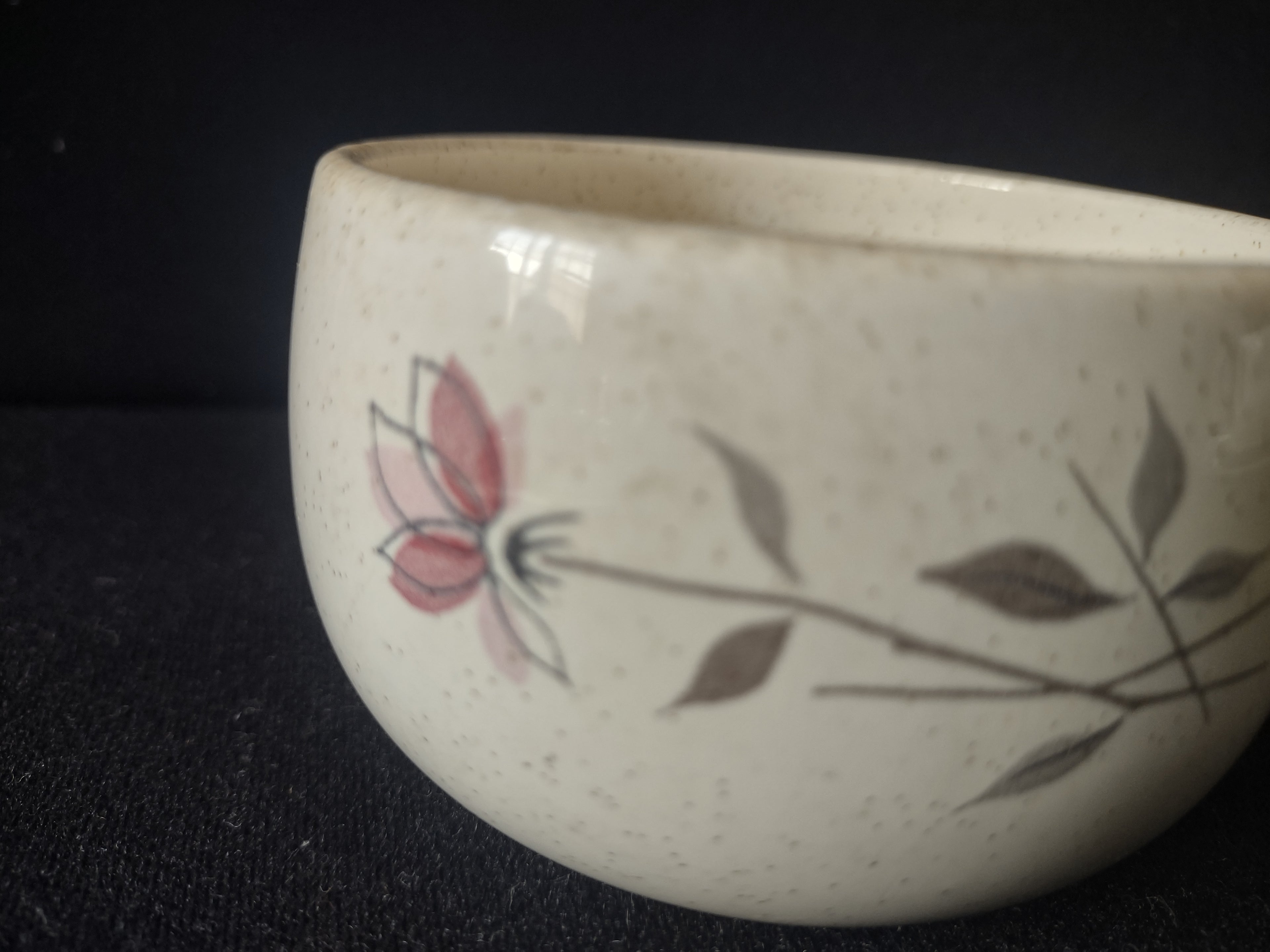 Vintage Franciscan Rosette Cup Saucer Pink Tulip Speckled Stoneware Set/4 [6677]