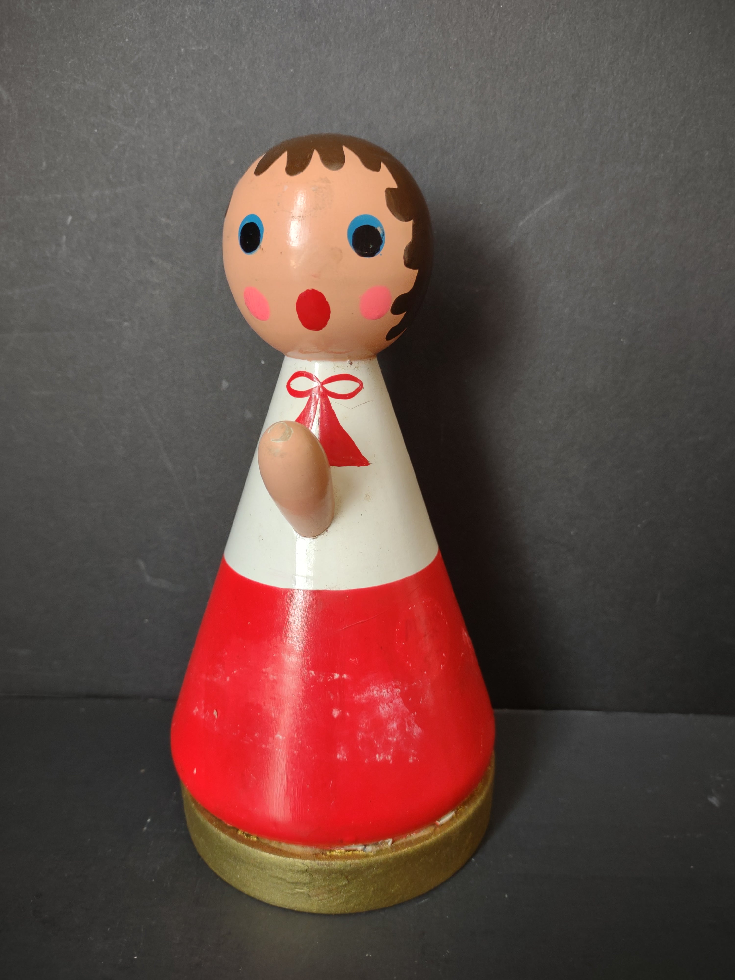 Vintage Wood Choir Boy Caroler Music Box Figurine Red White Non-Working [6695]