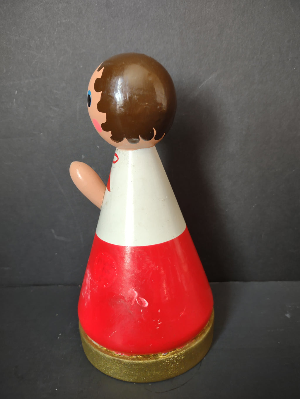 Vintage Wood Choir Boy Caroler Music Box Figurine Red White Non-Working [6695]