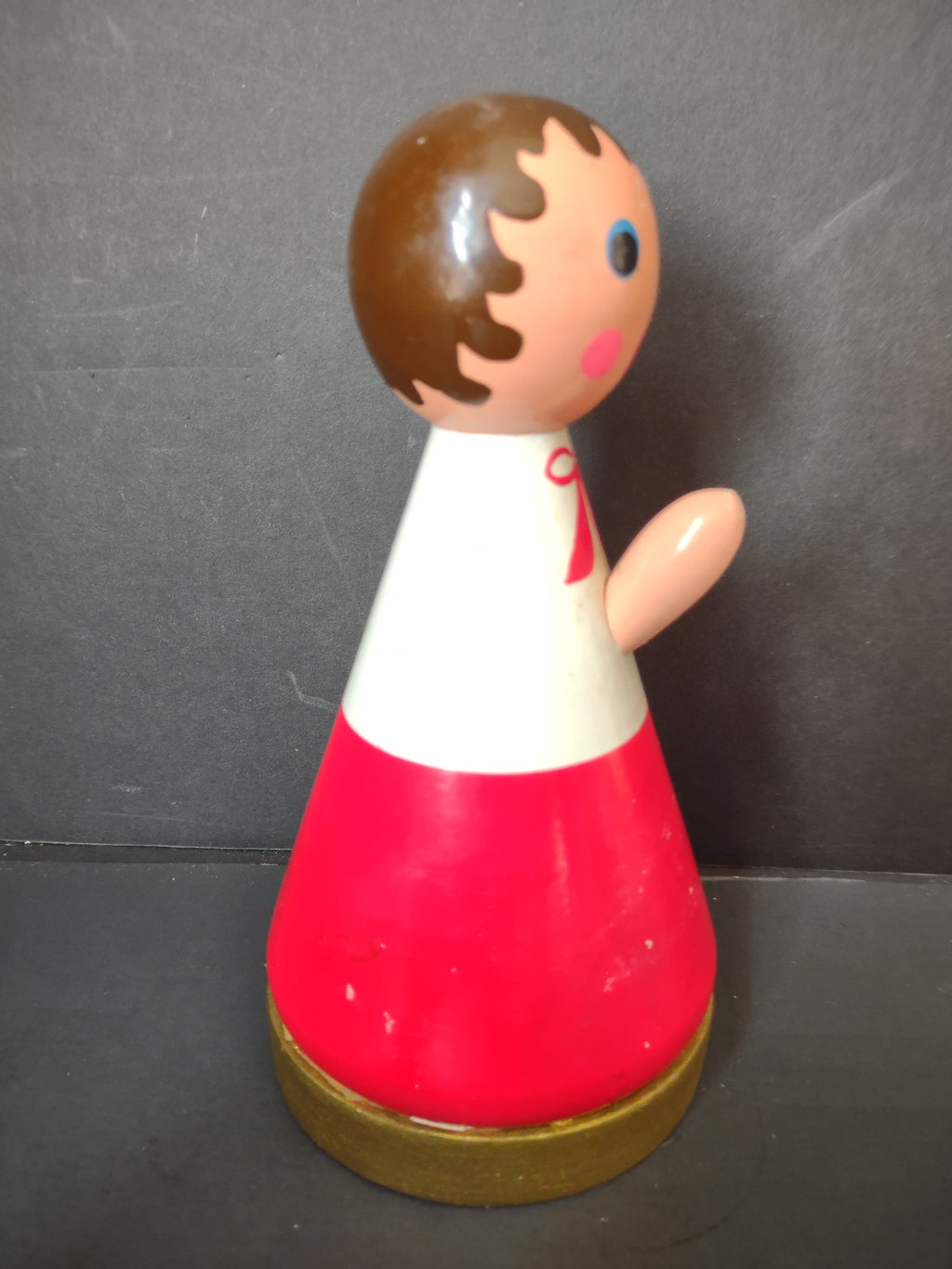 Vintage Wood Choir Boy Caroler Music Box Figurine Red White Non-Working [6695]