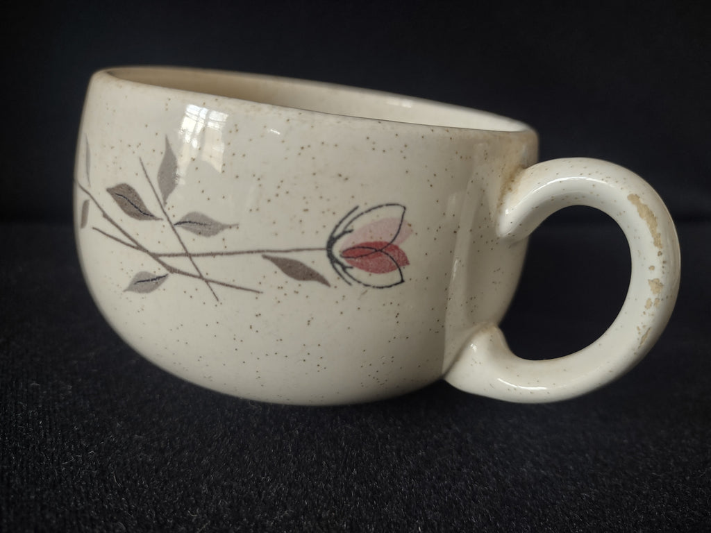 Vintage Franciscan Rosette Cup Saucer Pink Tulip Speckled Stoneware Set/4 [6677]