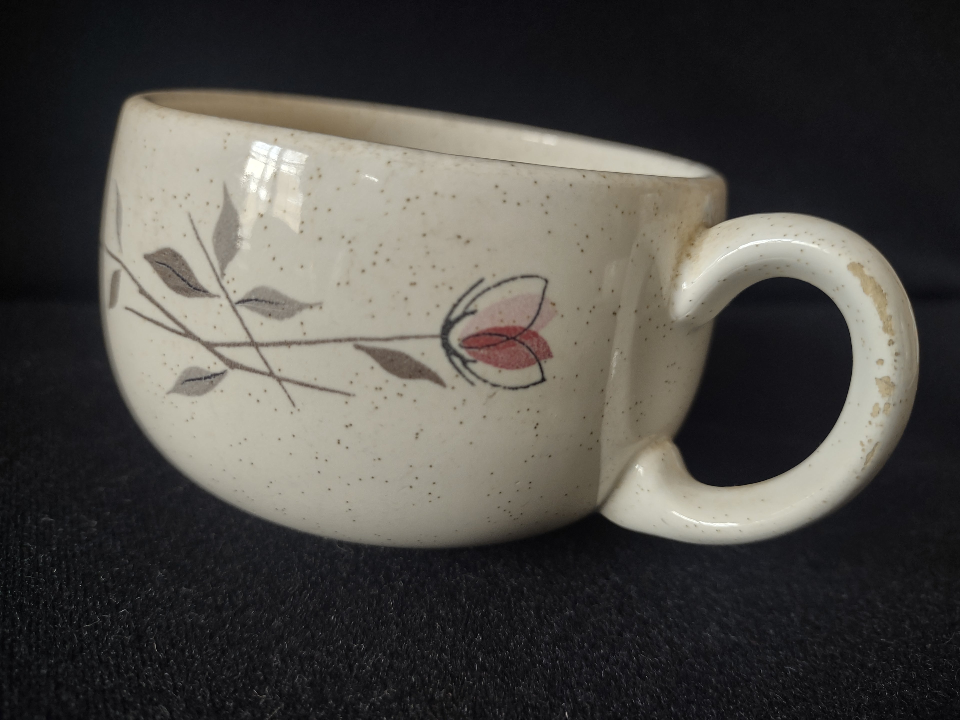 Vintage Franciscan Rosette Cup Saucer Pink Tulip Speckled Stoneware Set/4 [6677]