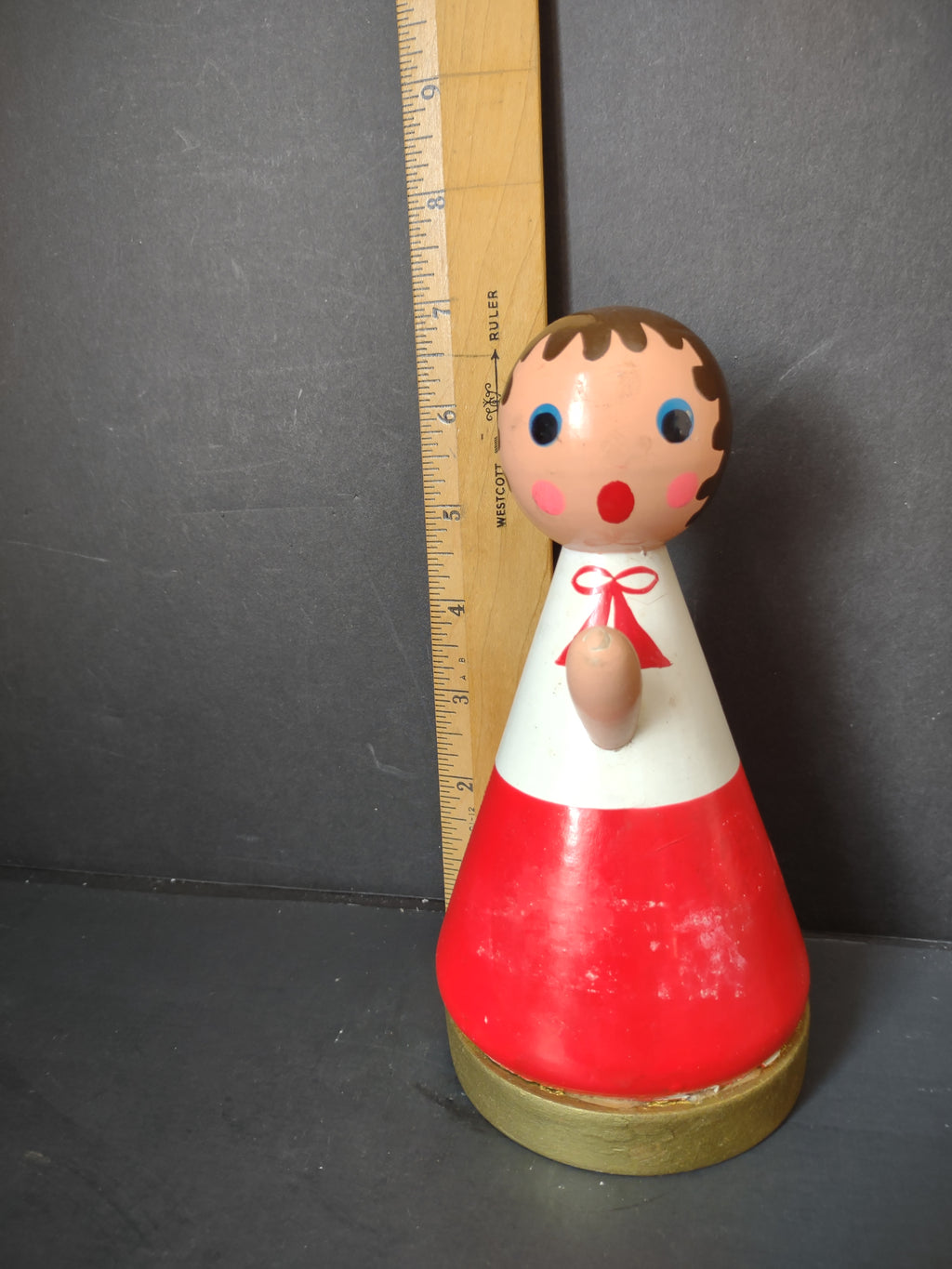 Vintage Wood Choir Boy Caroler Music Box Figurine Red White Non-Working [6695]
