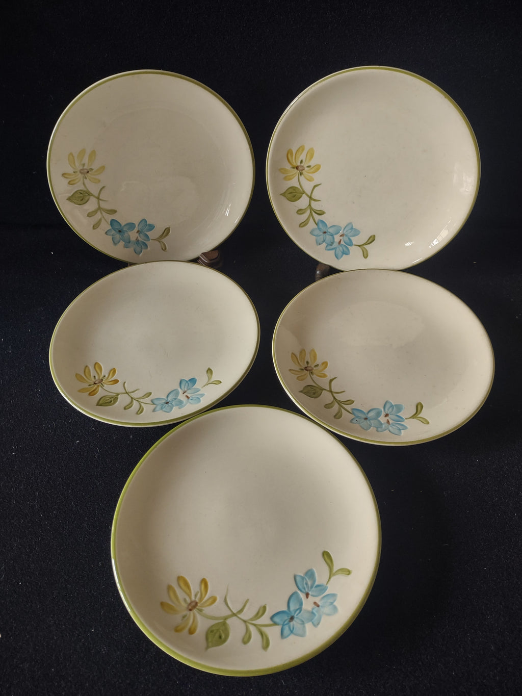 Vintage Franciscan Earthenware Wildflower Blue Yellow Small Plates Set/5 [6678]