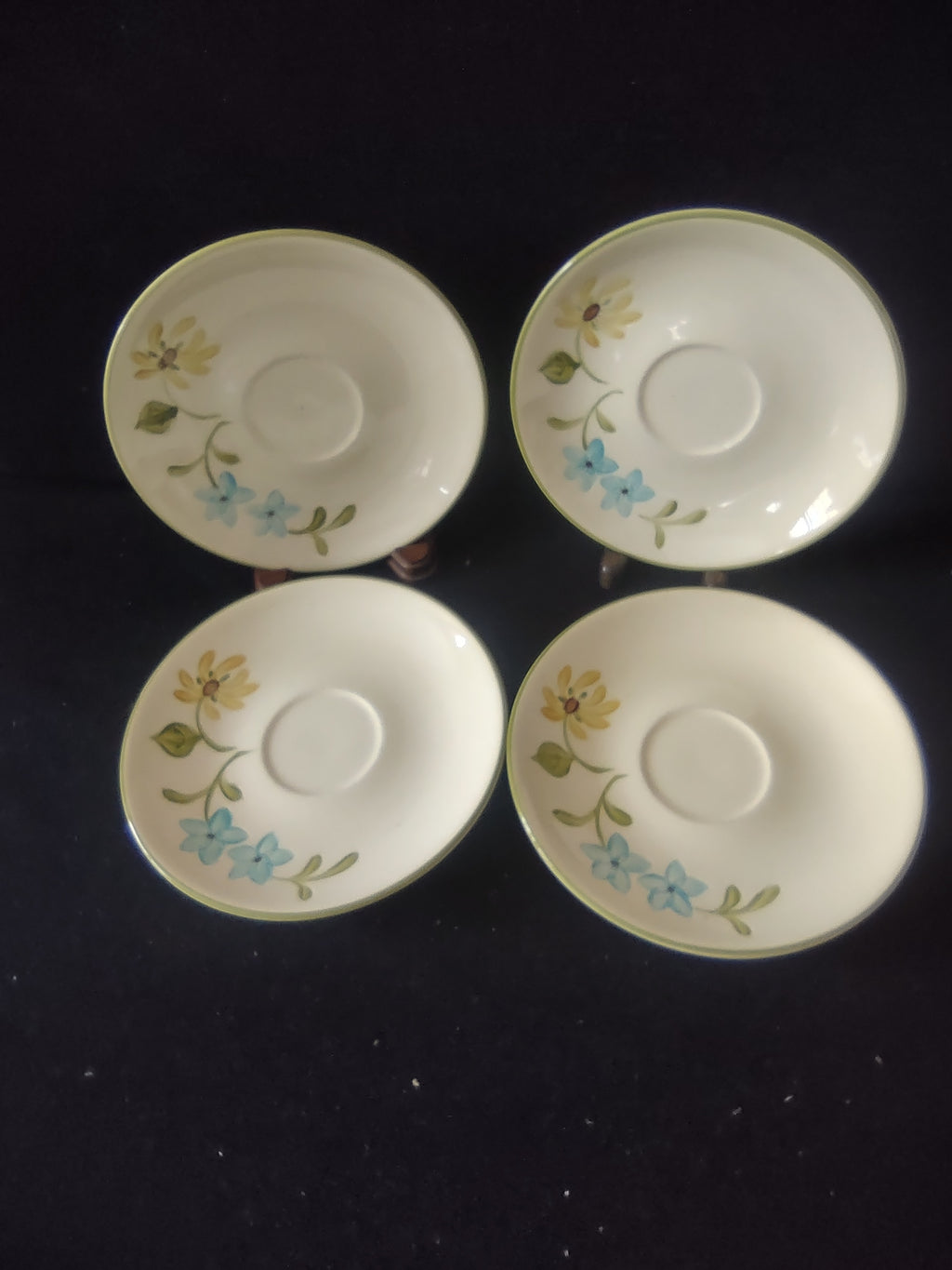 Vintage Franciscan Earthenware Wildflower Saucer Blue Yellow Green Set/4 [6680]