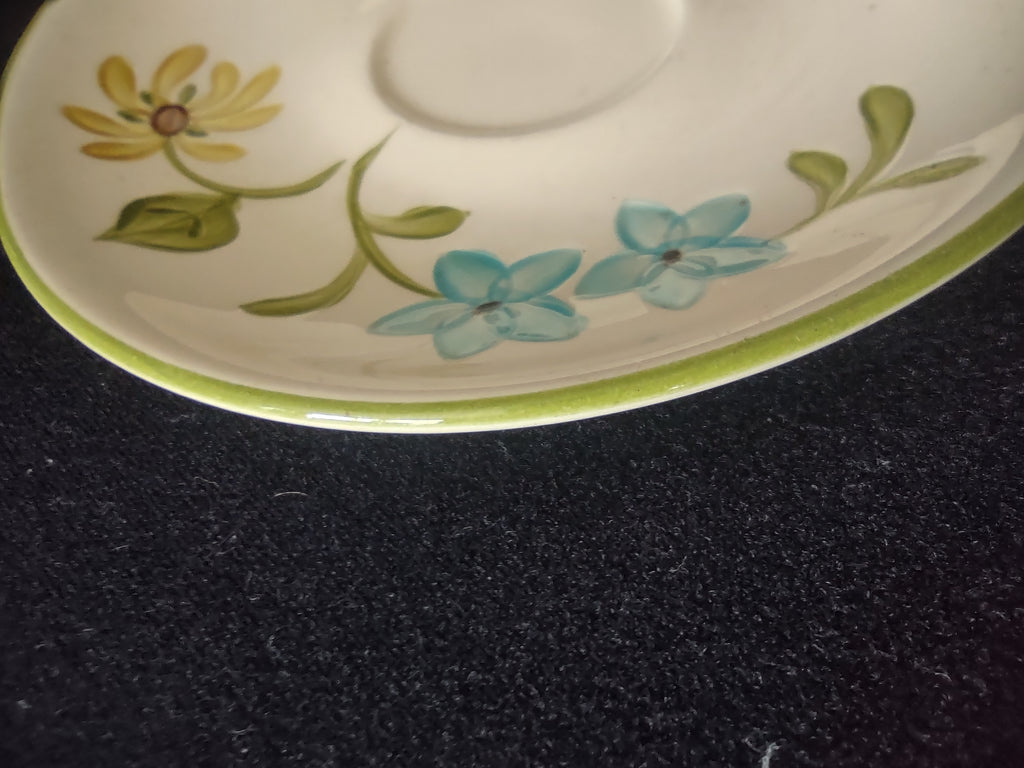 Vintage Franciscan Earthenware Wildflower Saucer Blue Yellow Green Set/4 [6680]