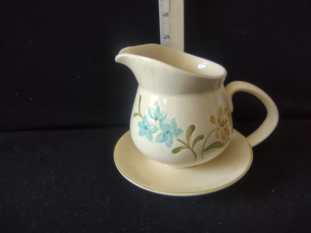 Vintage Franciscan Wildflower Creamer Attached Saucer Blue Gold IMPERFECT [6681]
