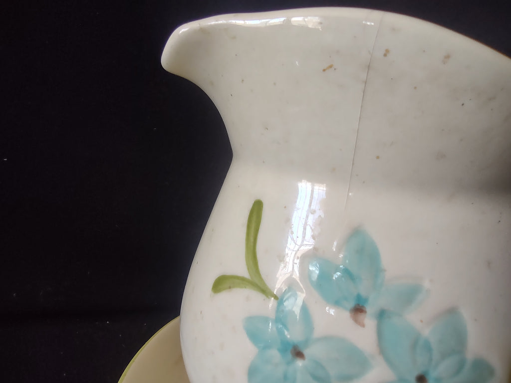 Vintage Franciscan Wildflower Creamer Attached Saucer Blue Gold IMPERFECT [6681]