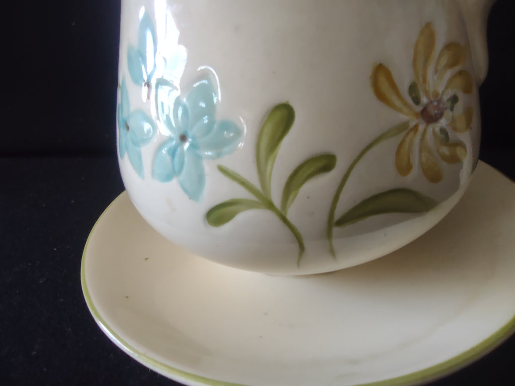 Vintage Franciscan Wildflower Creamer Attached Saucer Blue Gold IMPERFECT [6681]