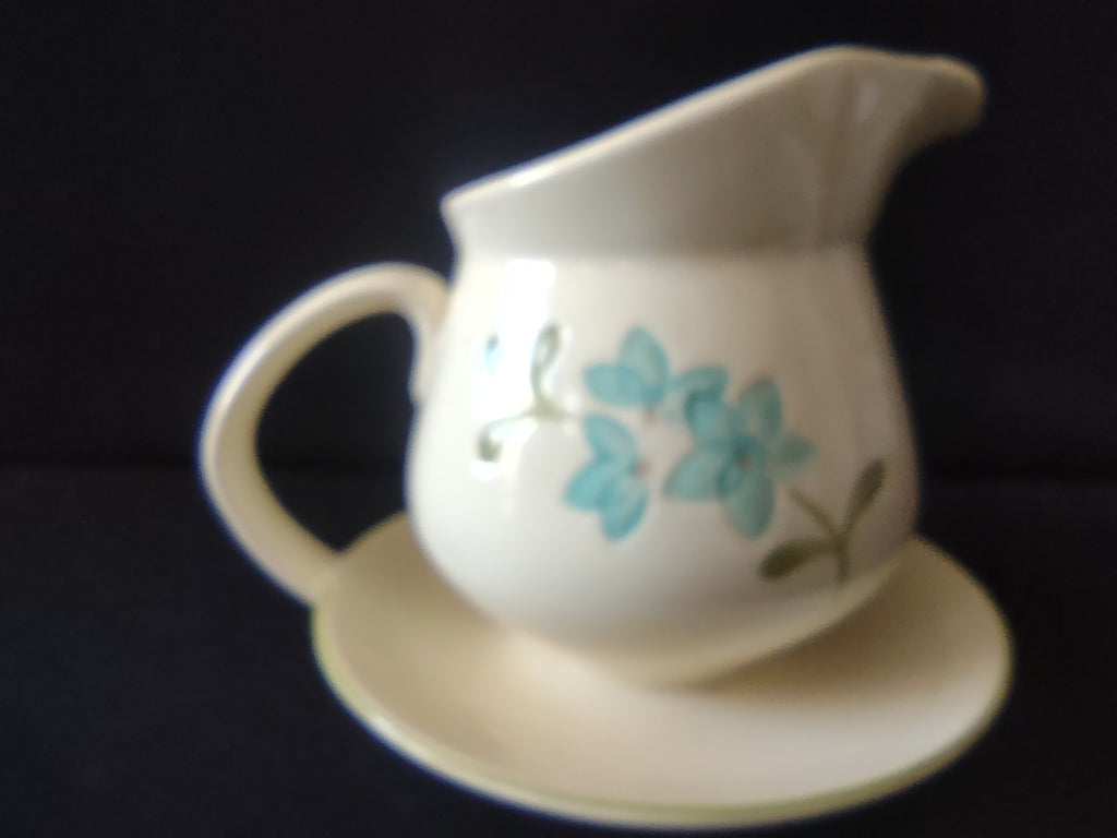 Vintage Franciscan Wildflower Creamer Attached Saucer Blue Gold IMPERFECT [6681]