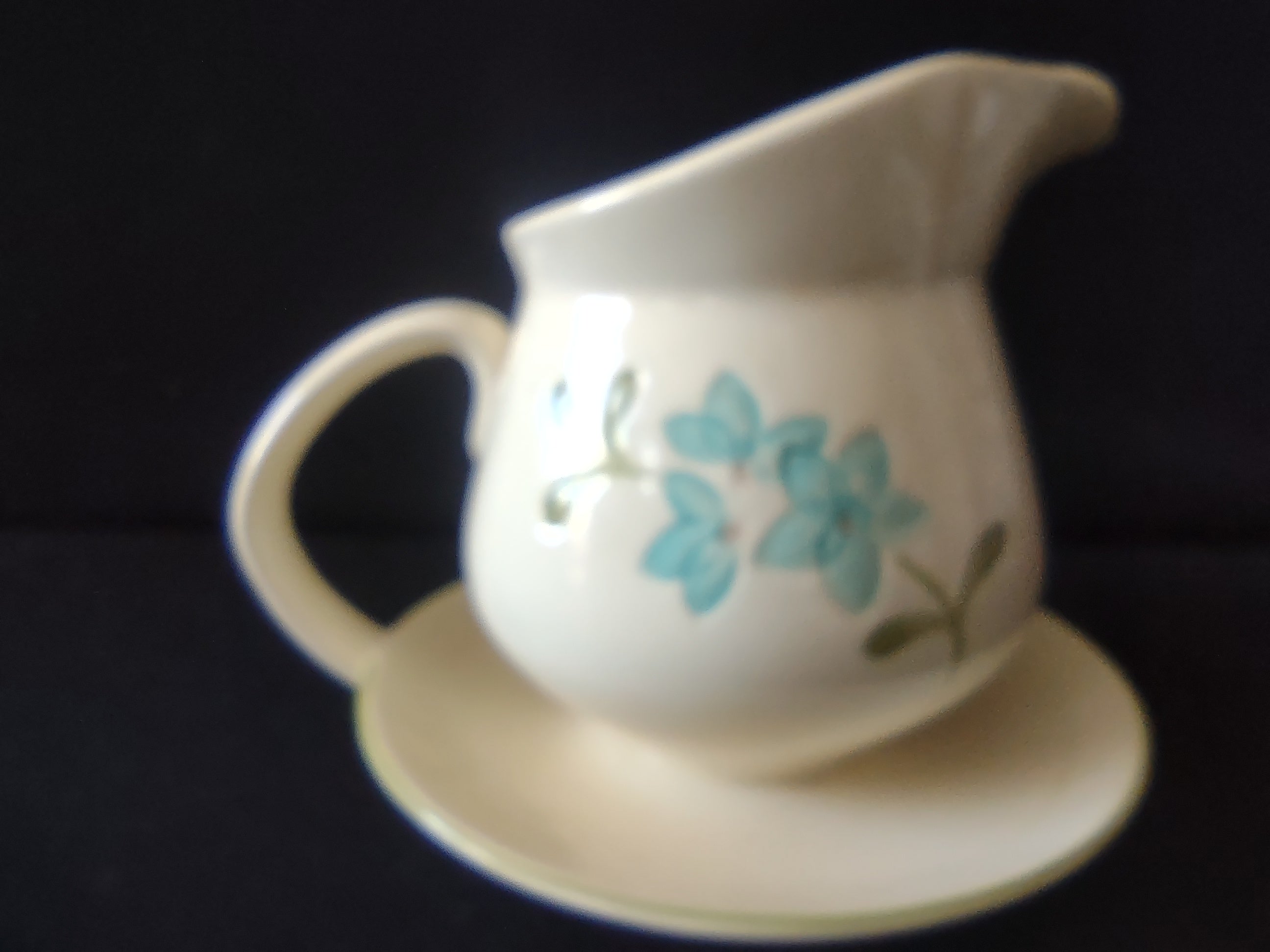 Vintage Franciscan Wildflower Creamer Attached Saucer Blue Gold IMPERFECT [6681]