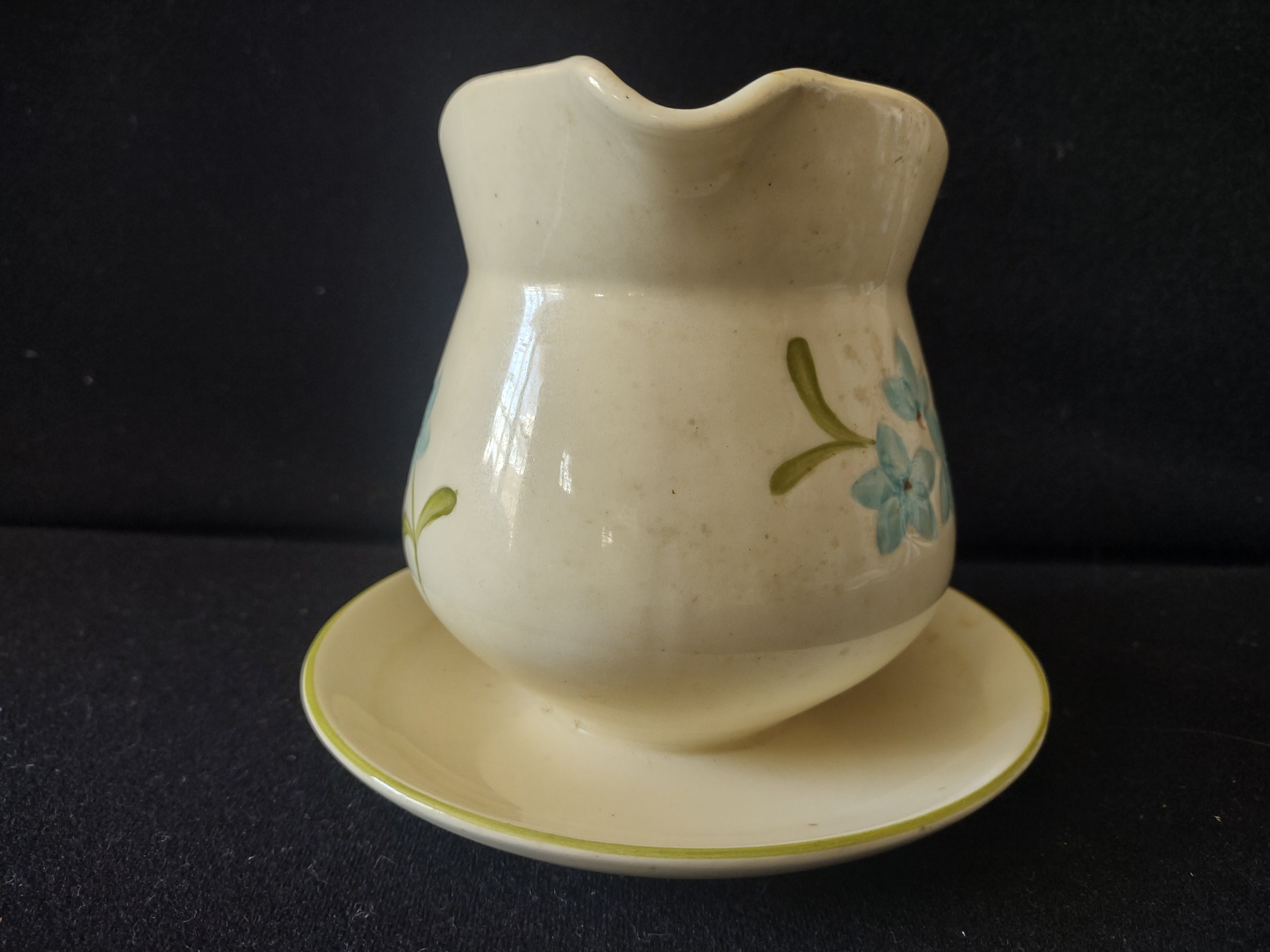 Vintage Franciscan Wildflower Creamer Attached Saucer Blue Gold IMPERFECT [6681]