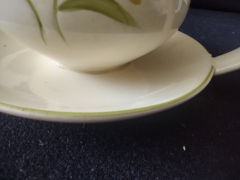 Vintage Franciscan Wildflower Creamer Attached Saucer Blue Gold IMPERFECT [6681]