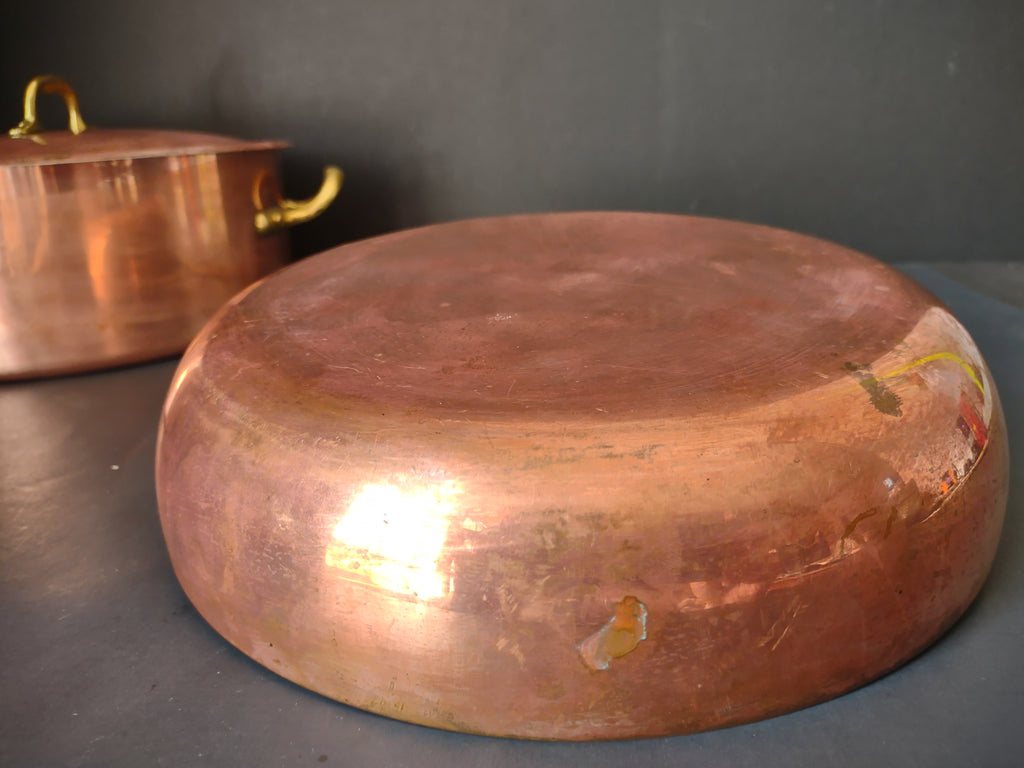Vintage Bongusto Italy Copper Cookware Set 3 Pc Skillet Pot Lid Brass [6694]