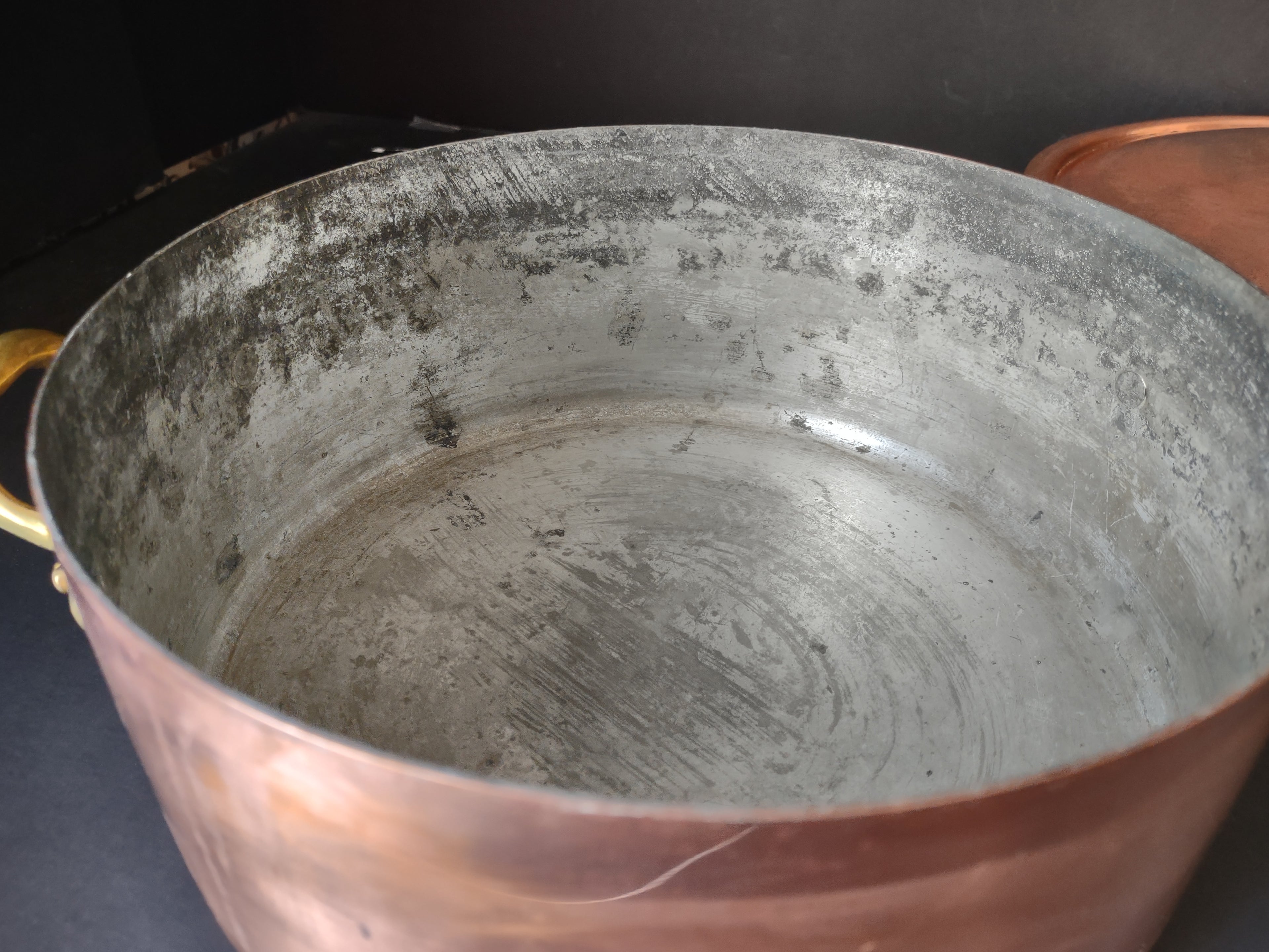 Vintage Bongusto Italy Copper Cookware Set 3 Pc Skillet Pot Lid Brass [6694]