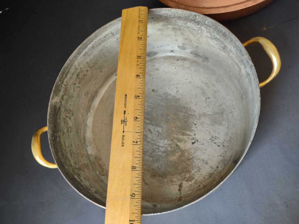 Vintage Bongusto Italy Copper Cookware Set 3 Pc Skillet Pot Lid Brass [6694]