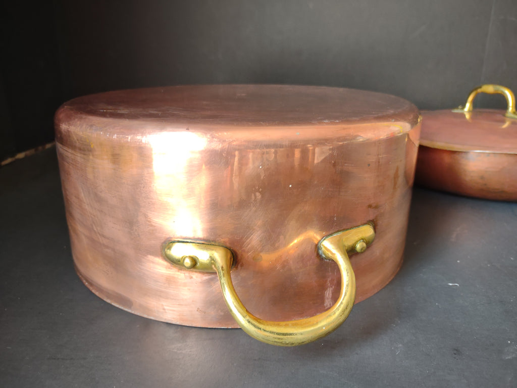 Vintage Bongusto Italy Copper Cookware Set 3 Pc Skillet Pot Lid Brass [6694]