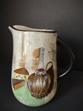 Vintage Ceramic Pitcher Cream Wine Cheese Brown Rim Crazing [6693]