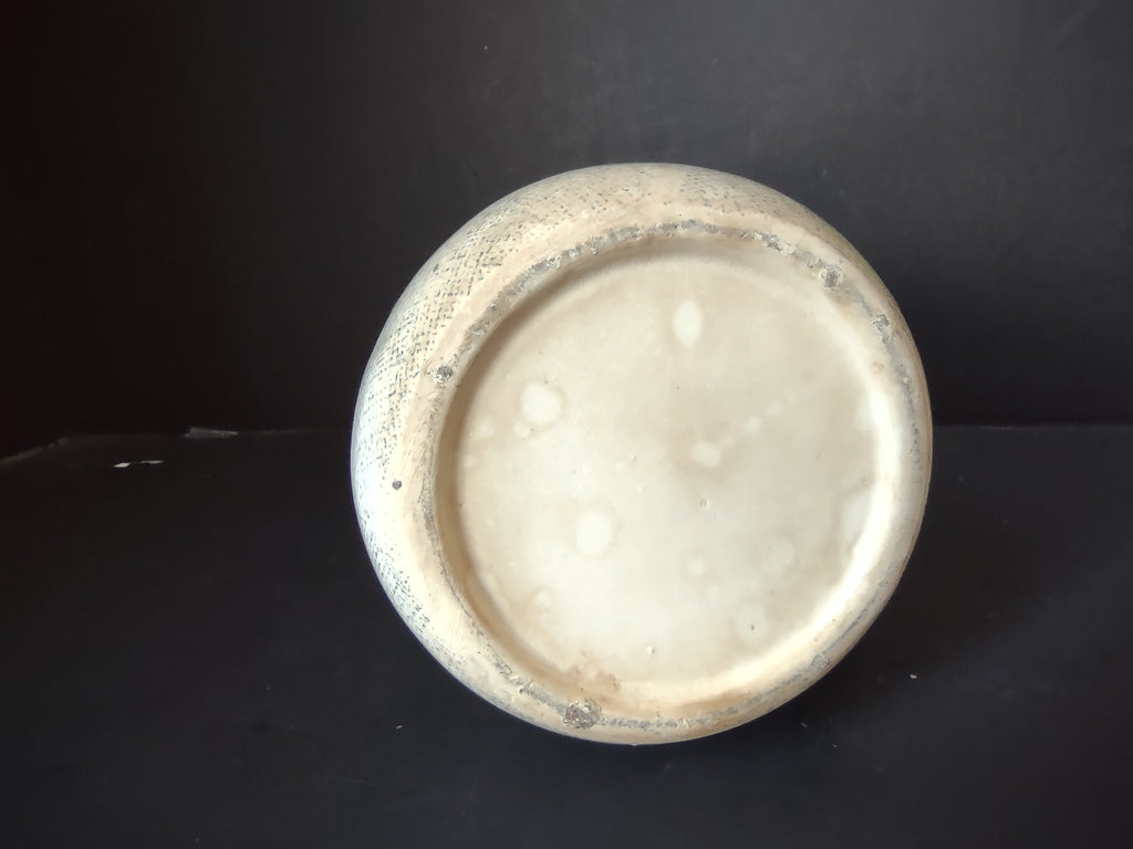 Vintage Ceramic Pitcher Cream Wine Cheese Brown Rim Crazing [6693]