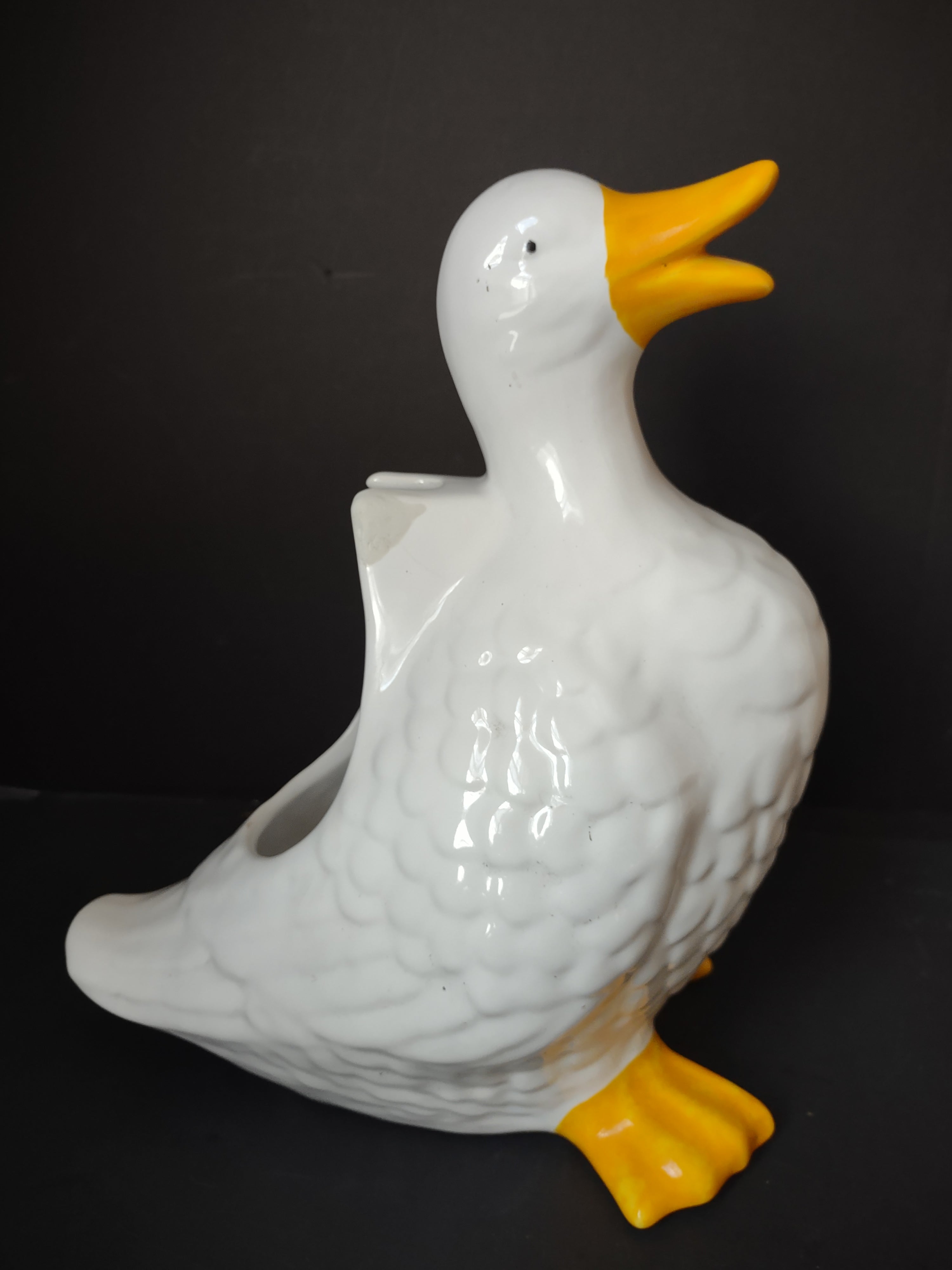 Vintage Portugal Ceramic White Duck Bathroom Brush Holder Country Cottage REPAIRED [6691]