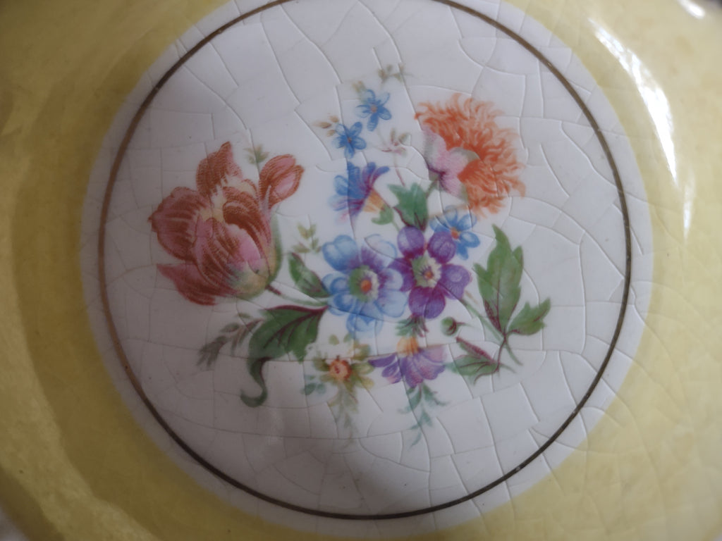 Vintage American Art Ware Porcelain Ashtray Set of 3 Floral Green Blue Yellow [6685]